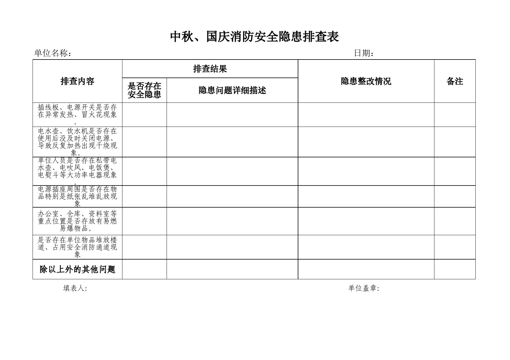 中秋、国庆消防安全隐患排查表_第1页