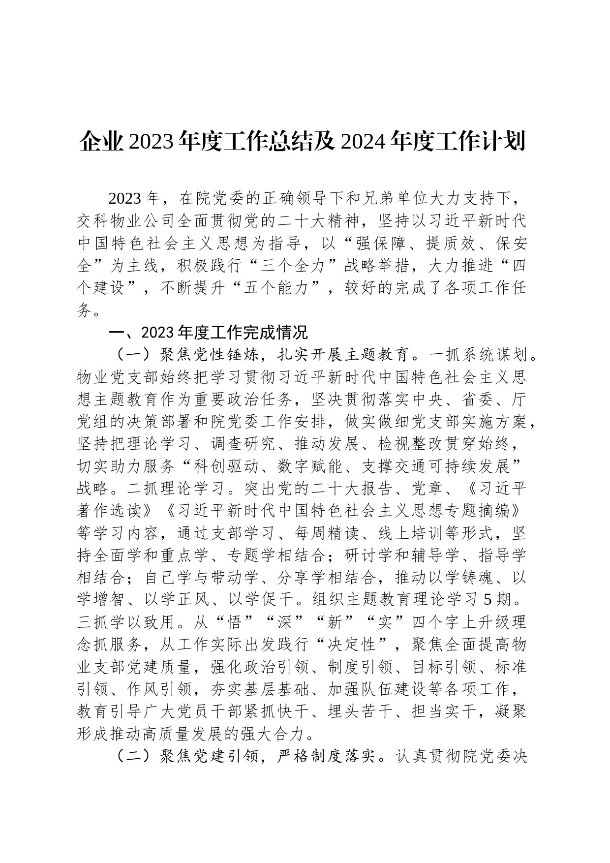 企业2023年度工作总结及2024年度工作计划_第1页