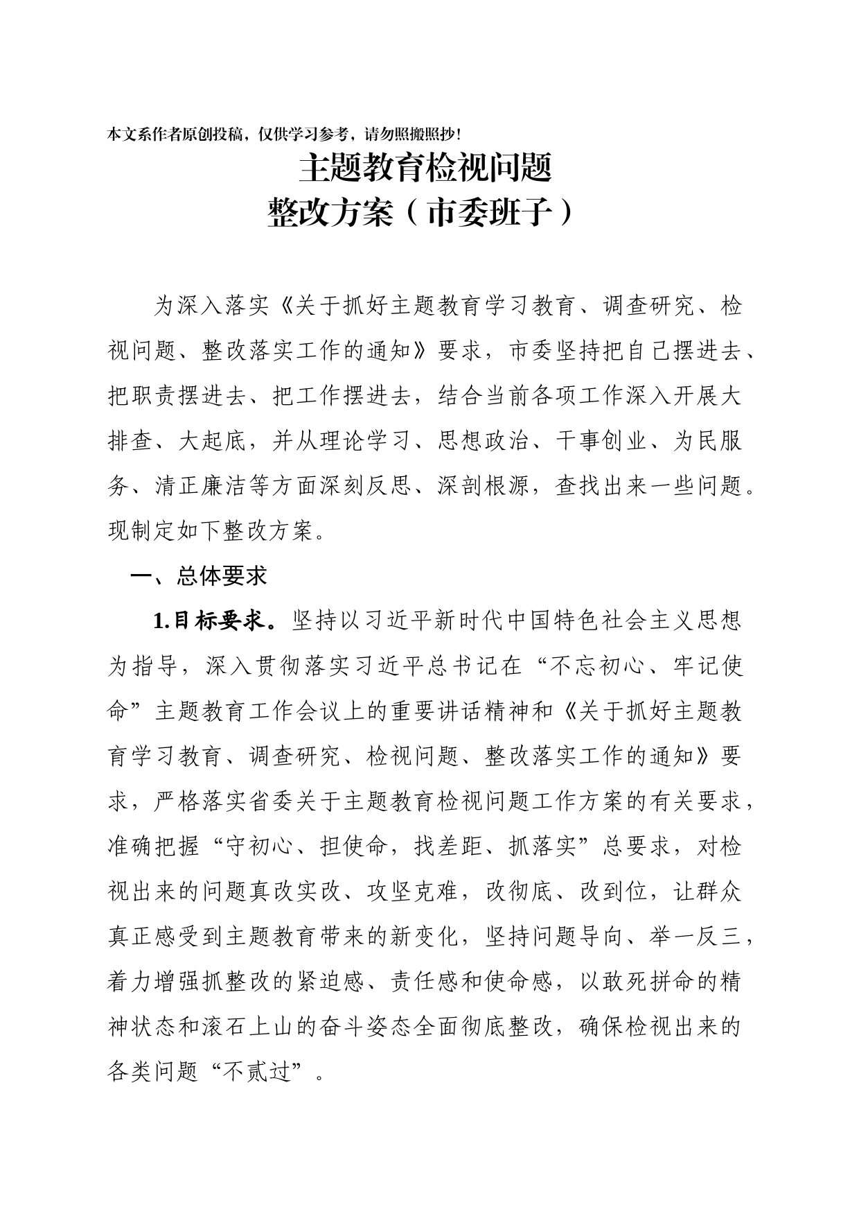 主题教育检视问题整改方案_第1页