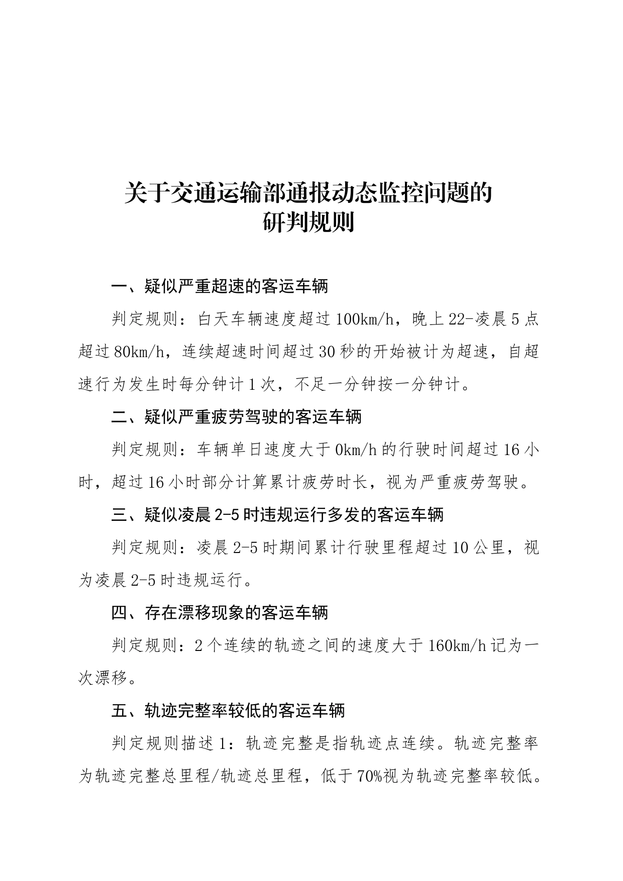 关于交通运输部通报动态监控问题的研判规则(原)_第1页
