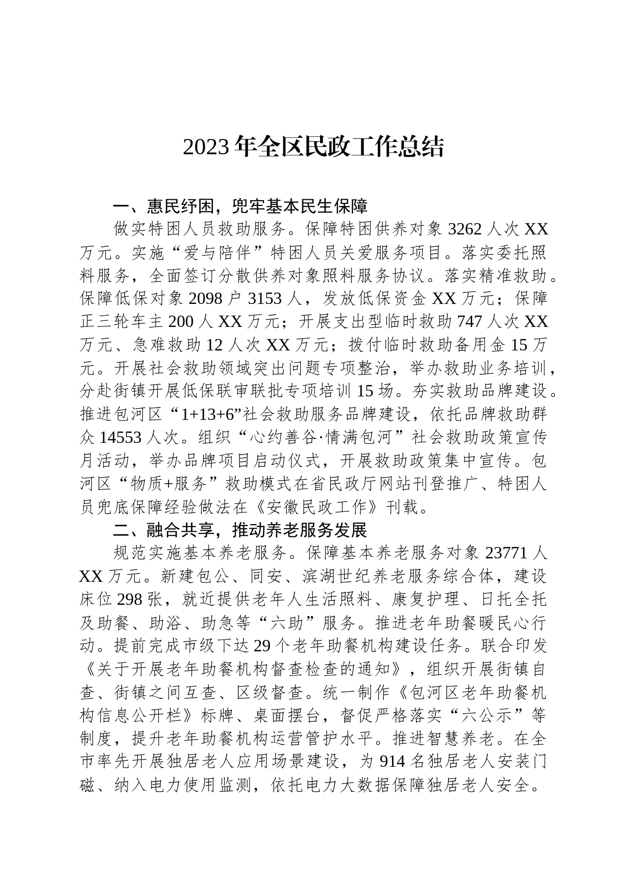 2023年全区民政工作总结（20240110）_第1页