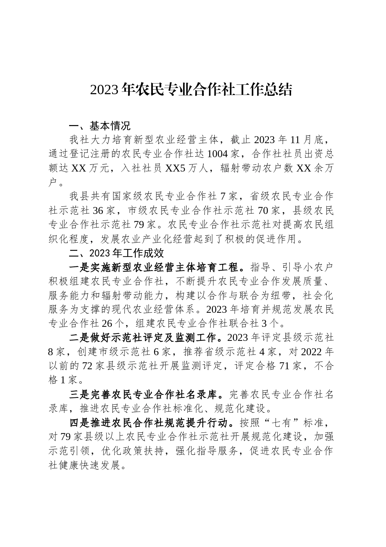 2023年农民专业合作社工作总结(20231128)_第1页