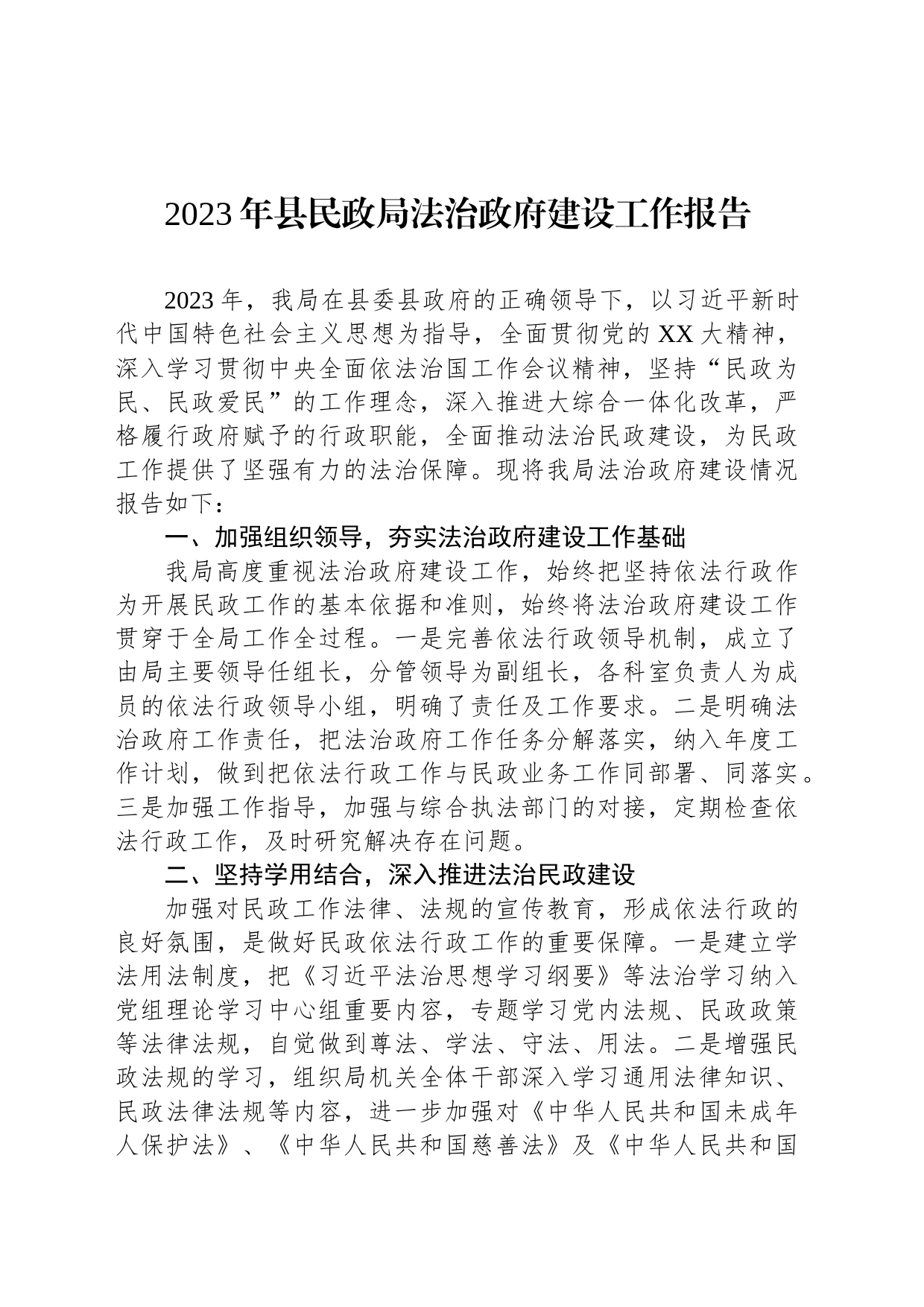 2023年县民政局法治政府建设工作报告_第1页