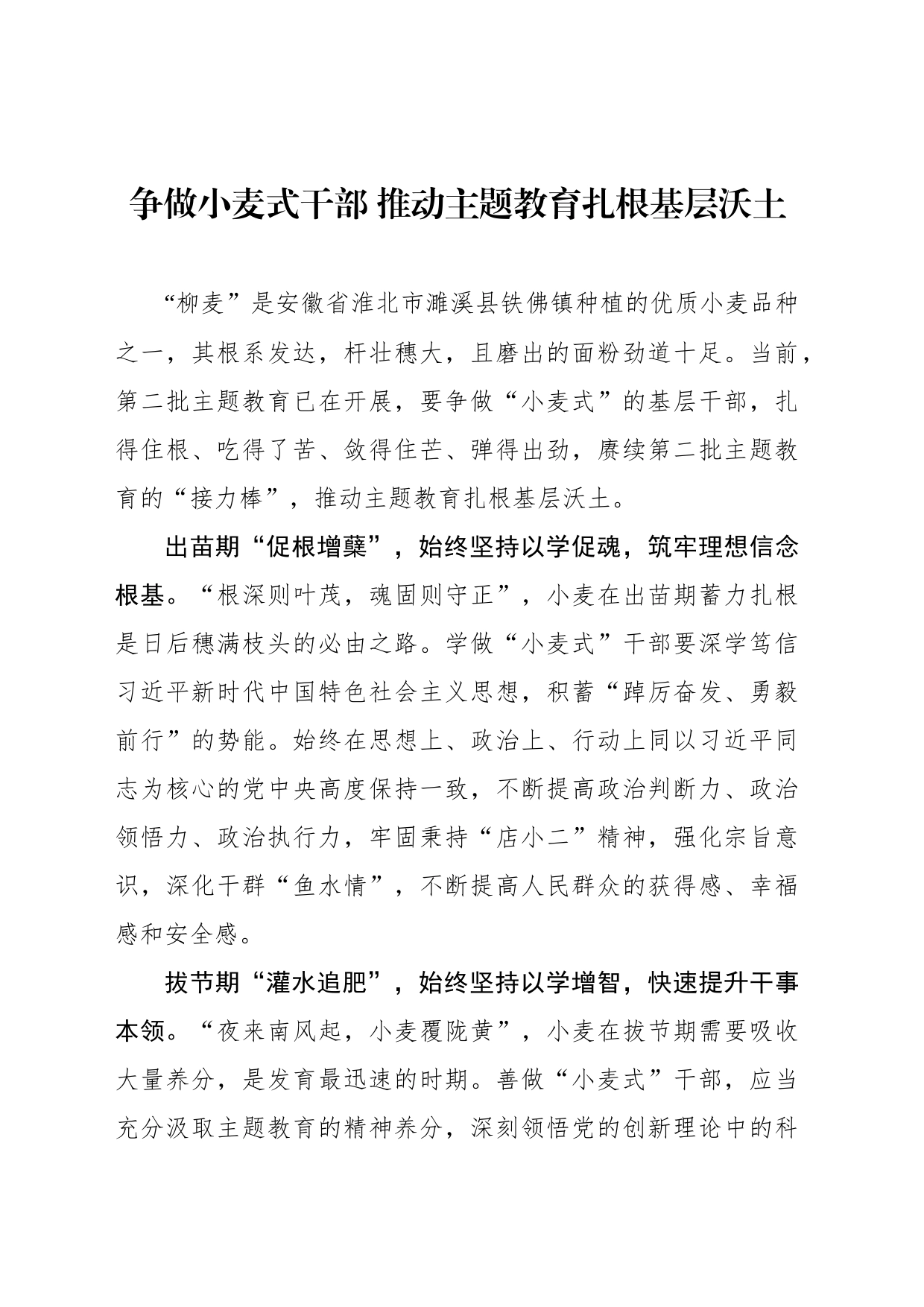 争做小麦式干部 推动主题教育扎根基层沃土_第1页