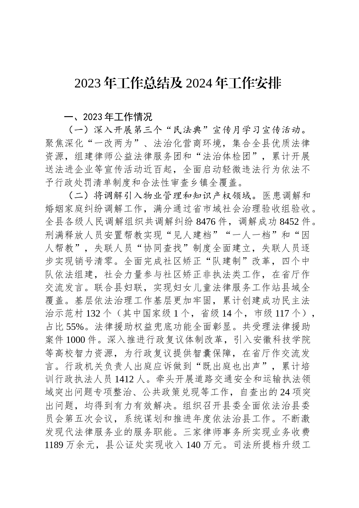 2023年工作总结及2024年工作安排(20231201)_第1页