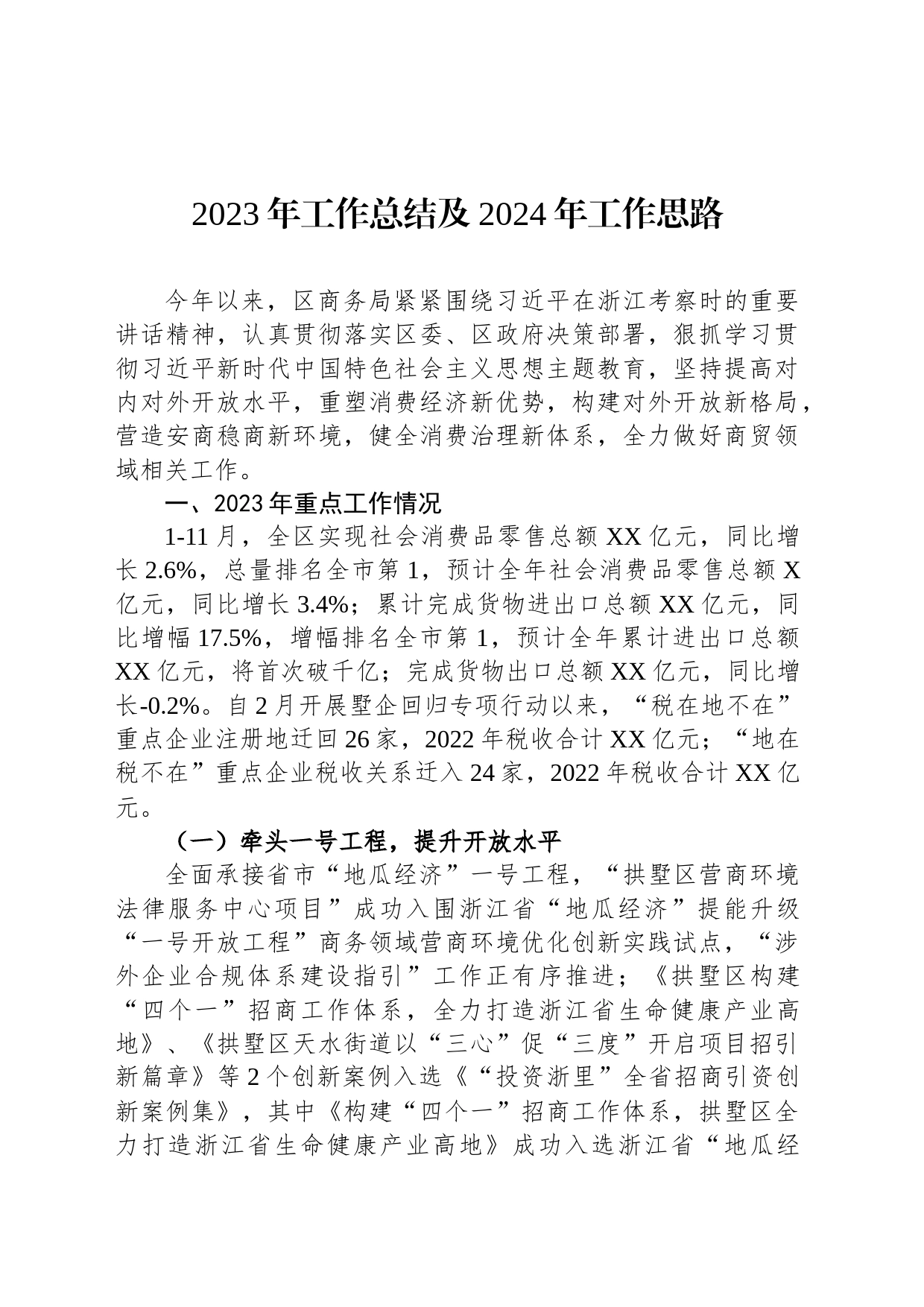 2023年工作总结及2024年工作思路(20240109)_第1页