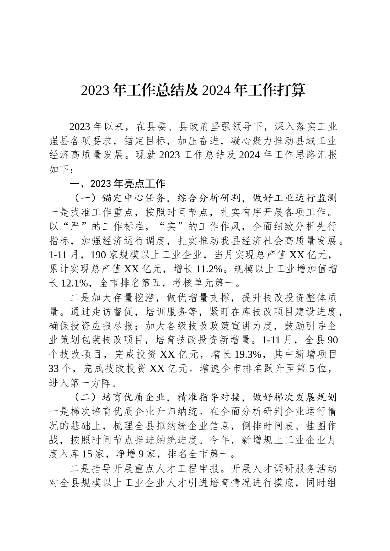2023年工作总结及2024年工作打算（20240105）_第1页