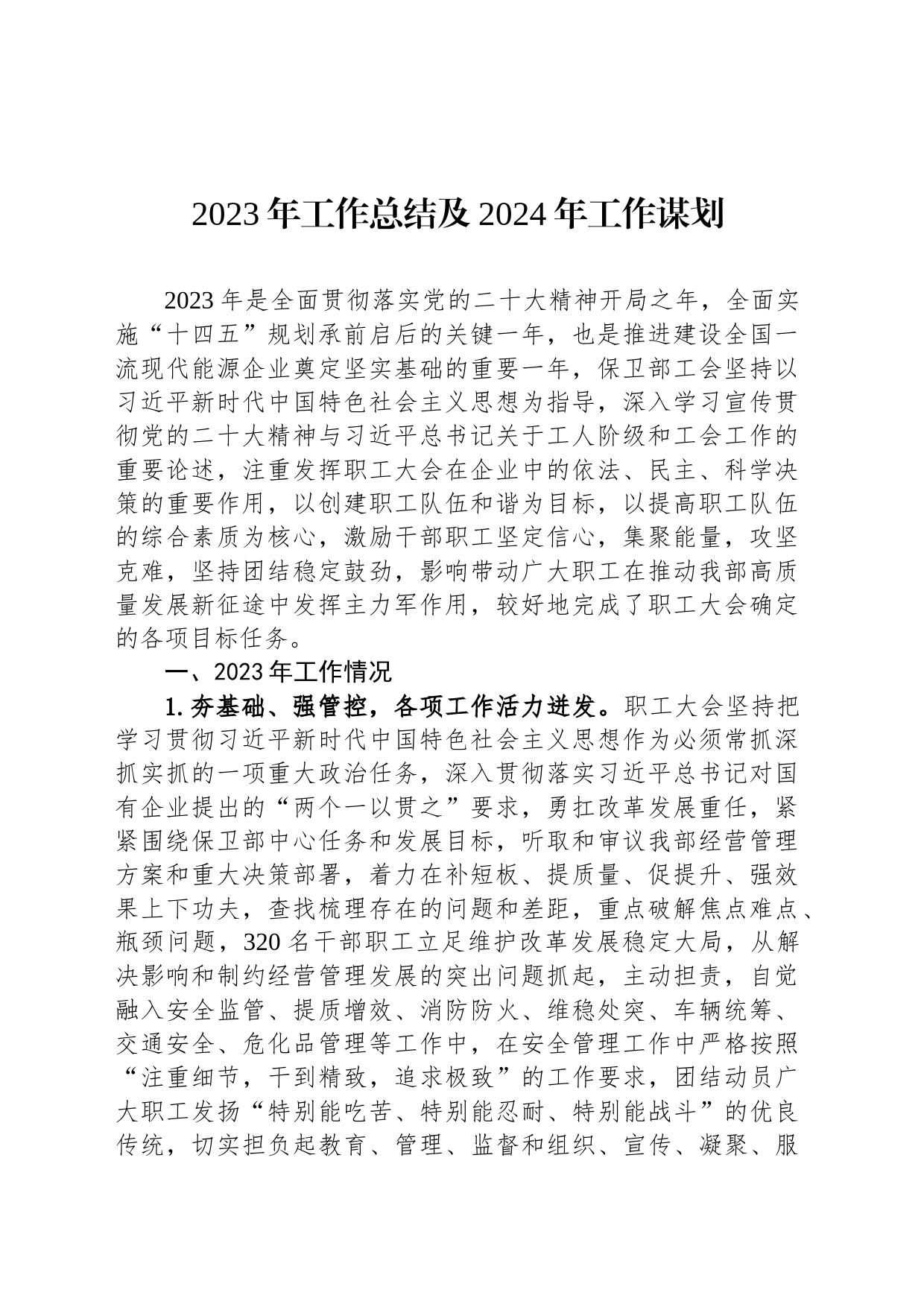 2023年工作总结及2024年工作谋划_第1页