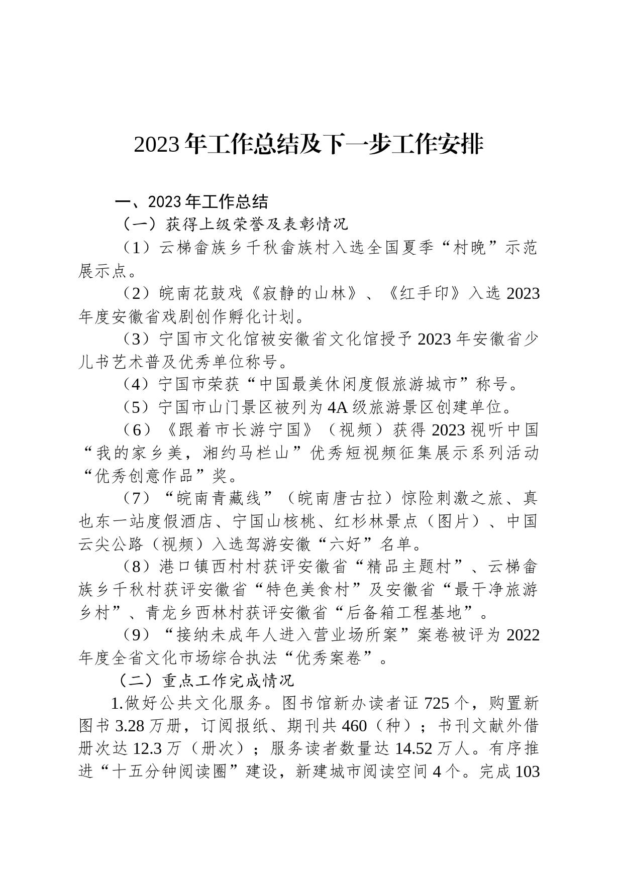 2023年工作总结及下一步工作安排(20231215)_第1页