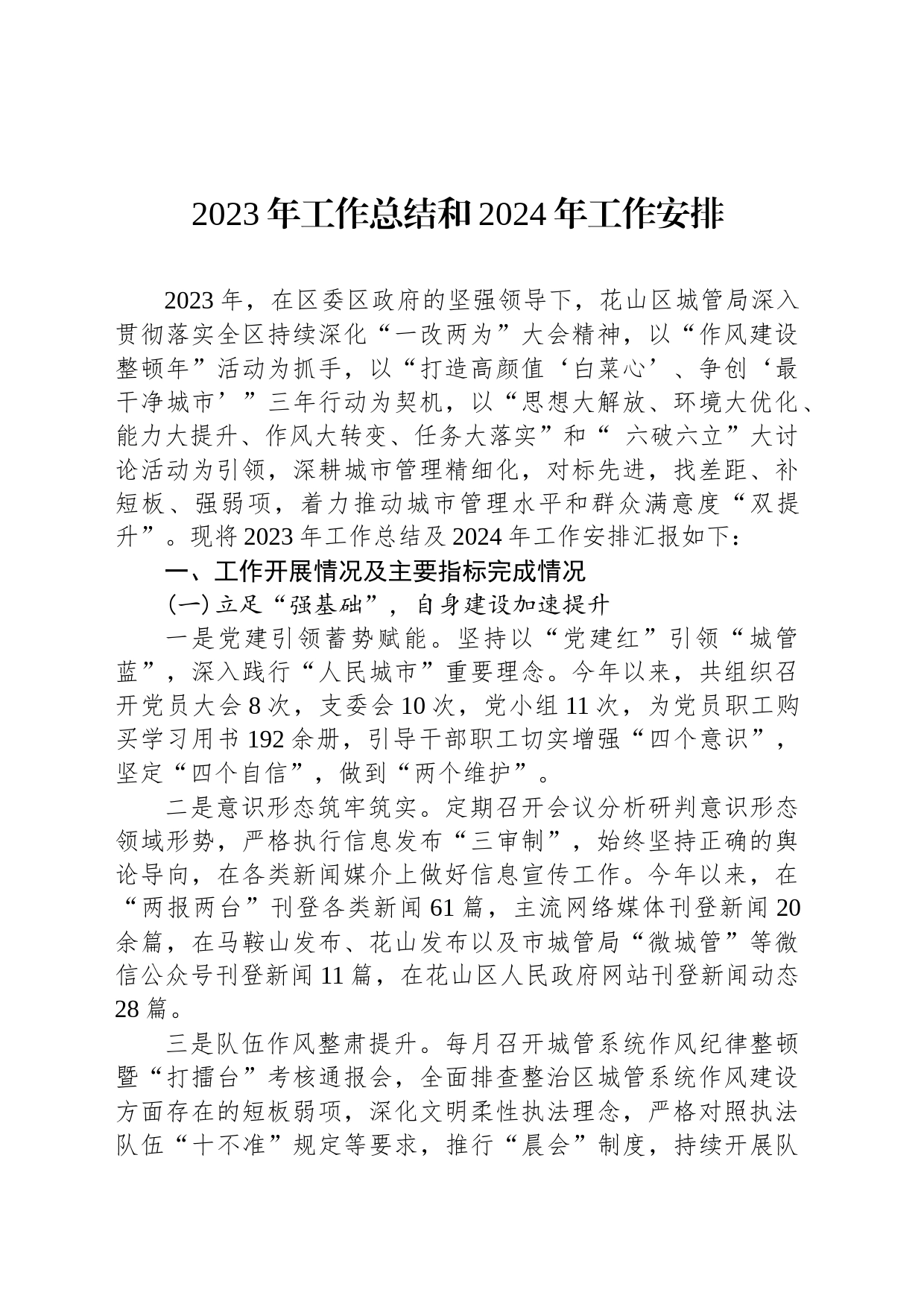 2023年工作总结和2024年工作安排(20231122)_第1页