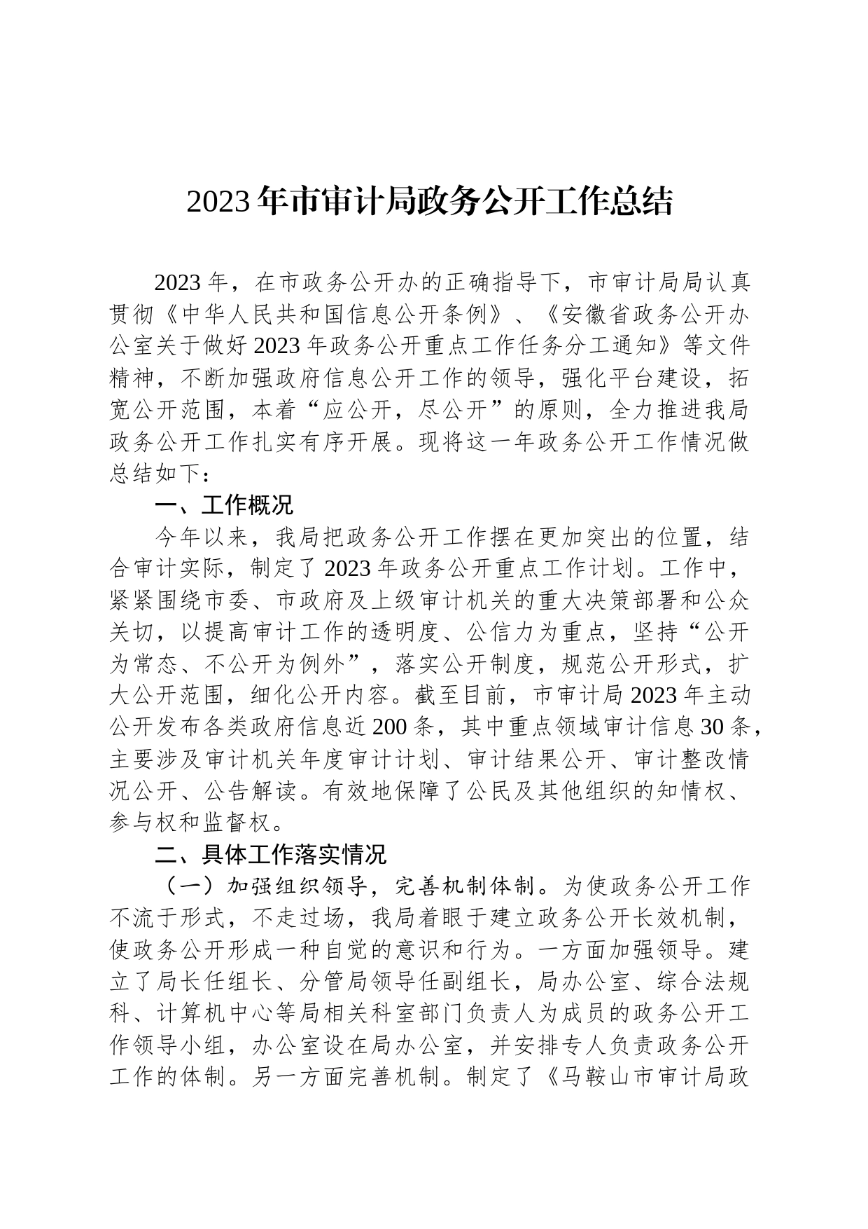 2023年市审计局政务公开工作总结(20231218）_第1页