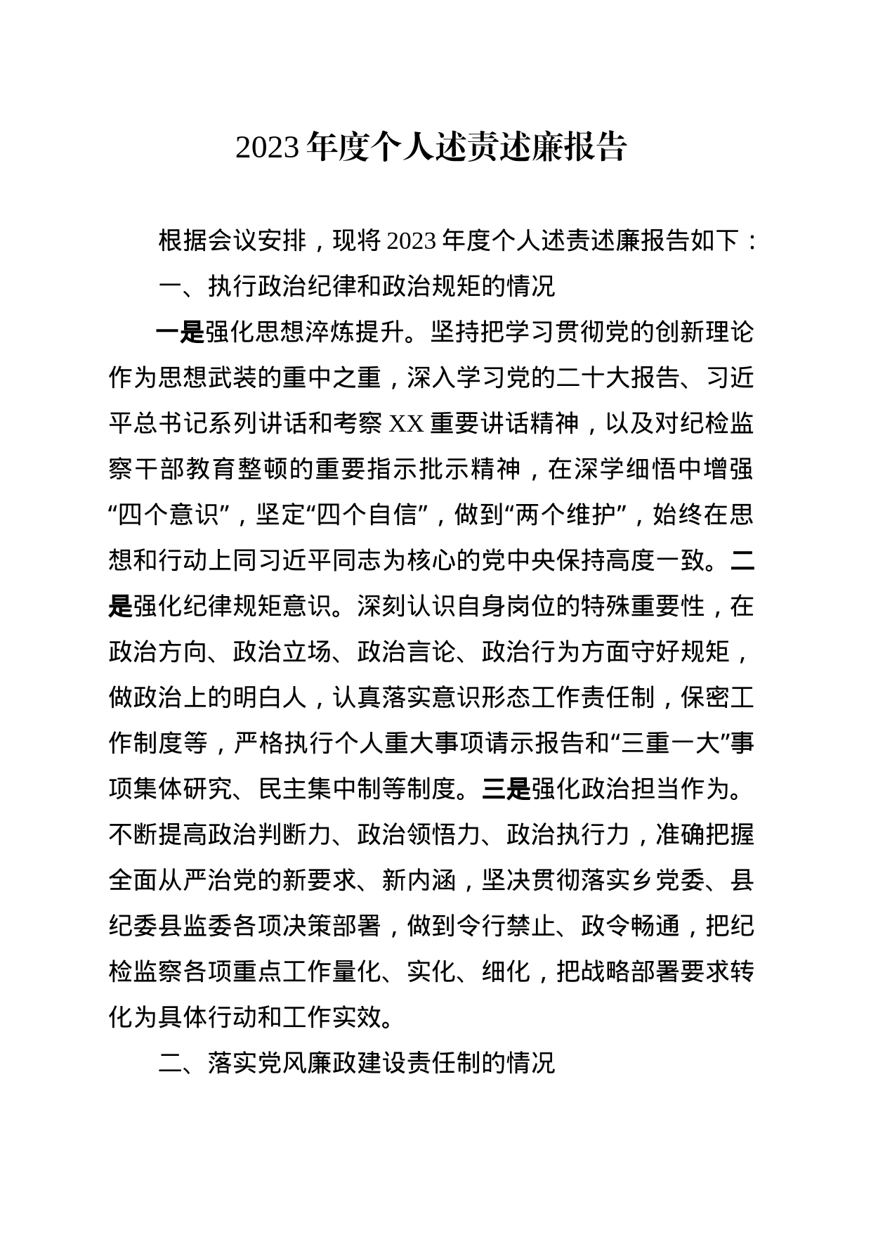 2023年度个人述责述廉报告_第1页