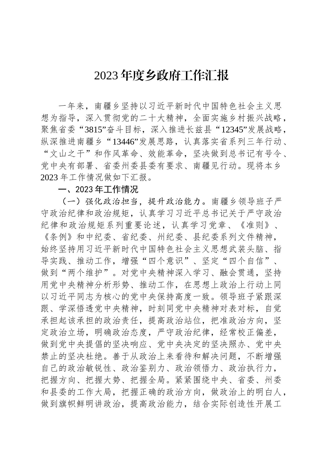 2023年度乡政府工作汇报_第1页