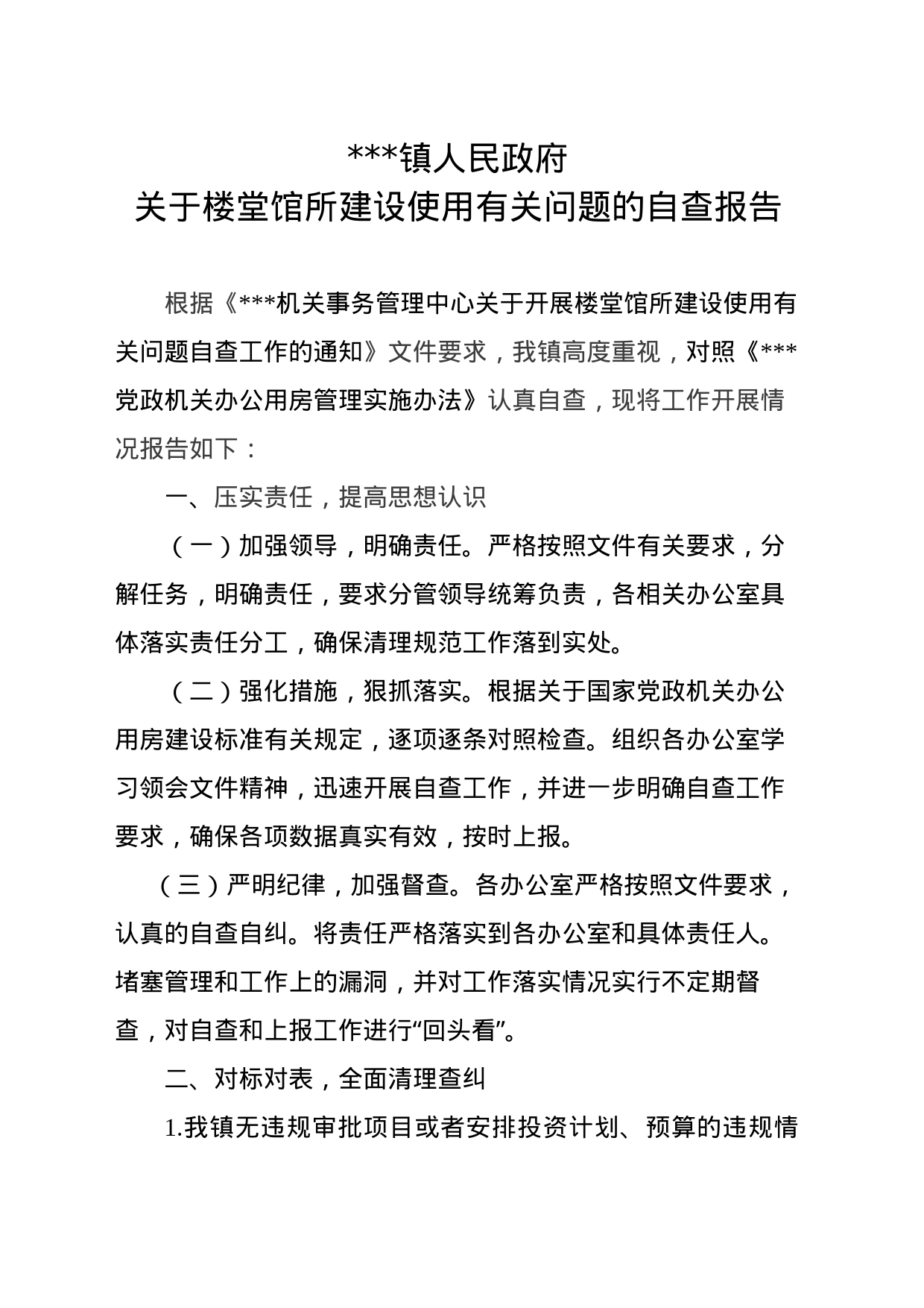 关于楼堂馆所建设使用有关问题的自查报告_第1页