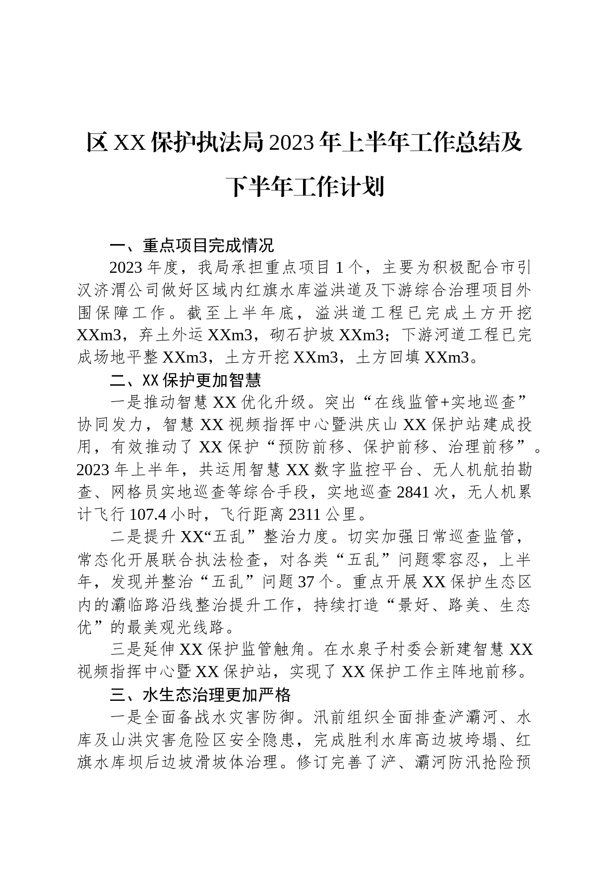区XX保护执法局2023年上半年工作总结及下半年工作计划_第1页