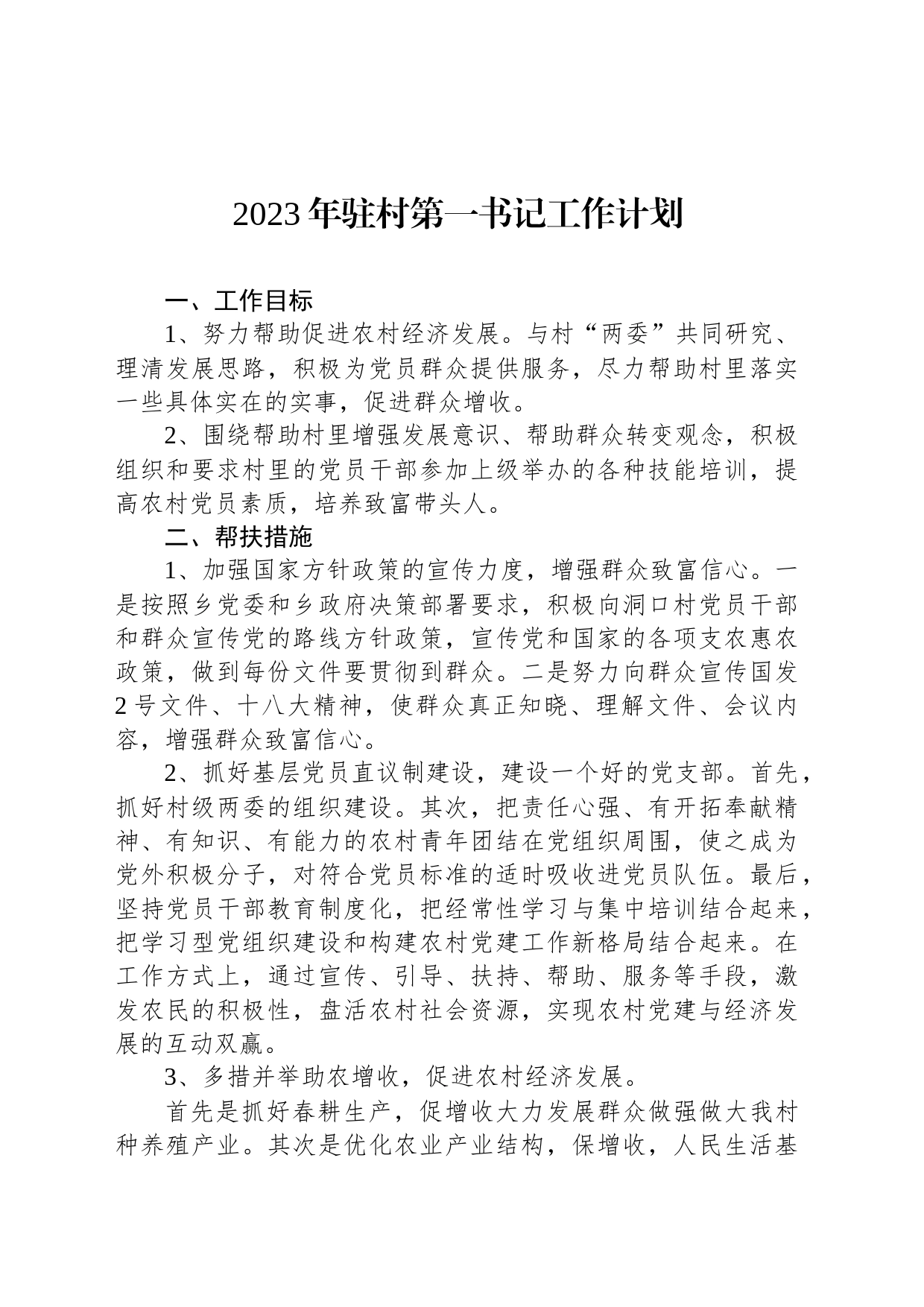 2023年驻村第一书记工作计划_第1页