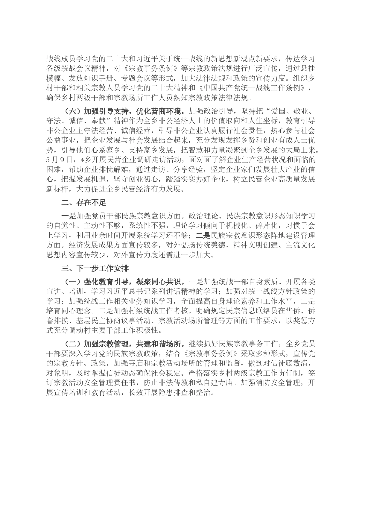 740-某乡2023年上半年统战工作总结_第2页