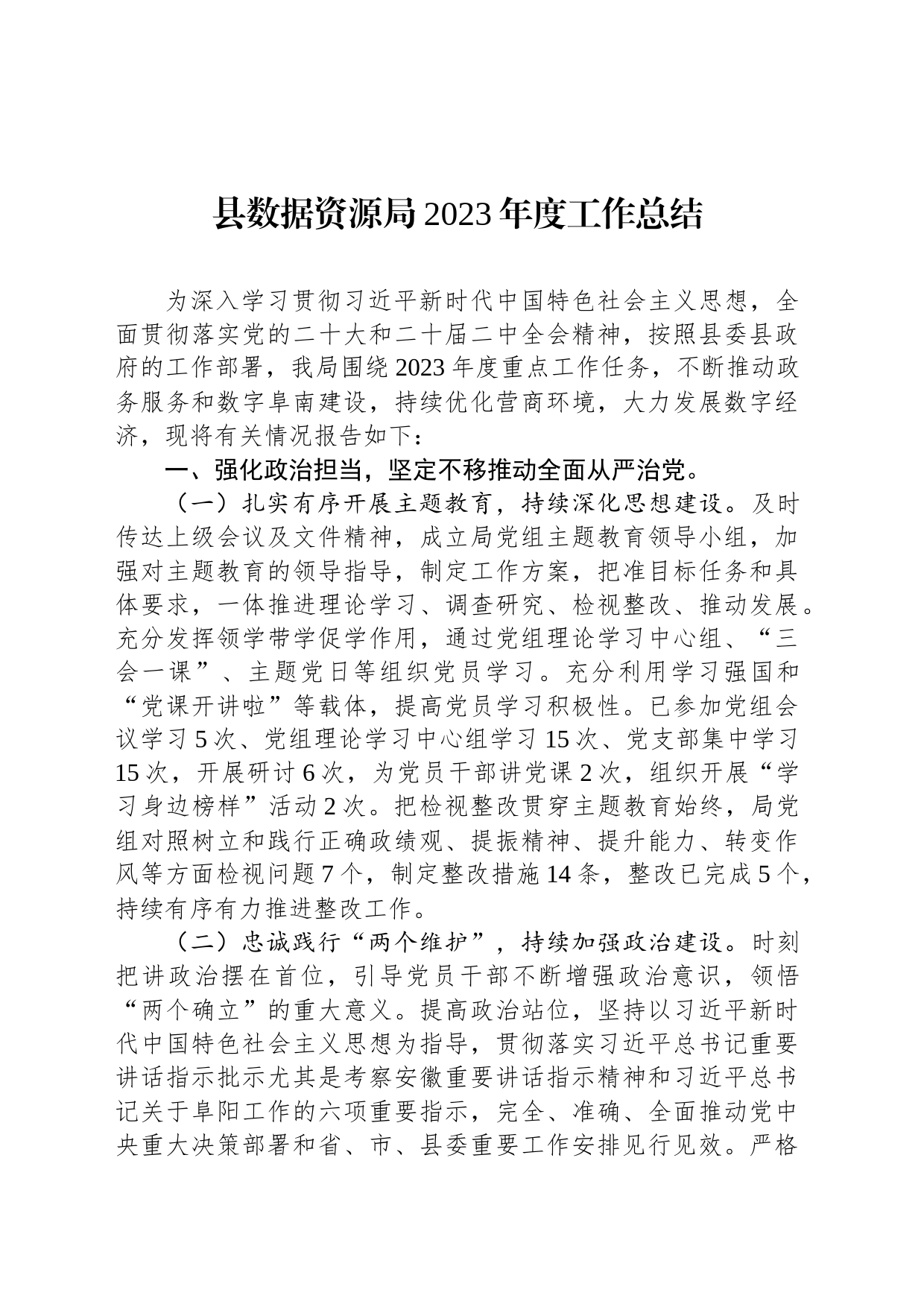 县数据资源局2023年度工作总结（20240110）_第1页