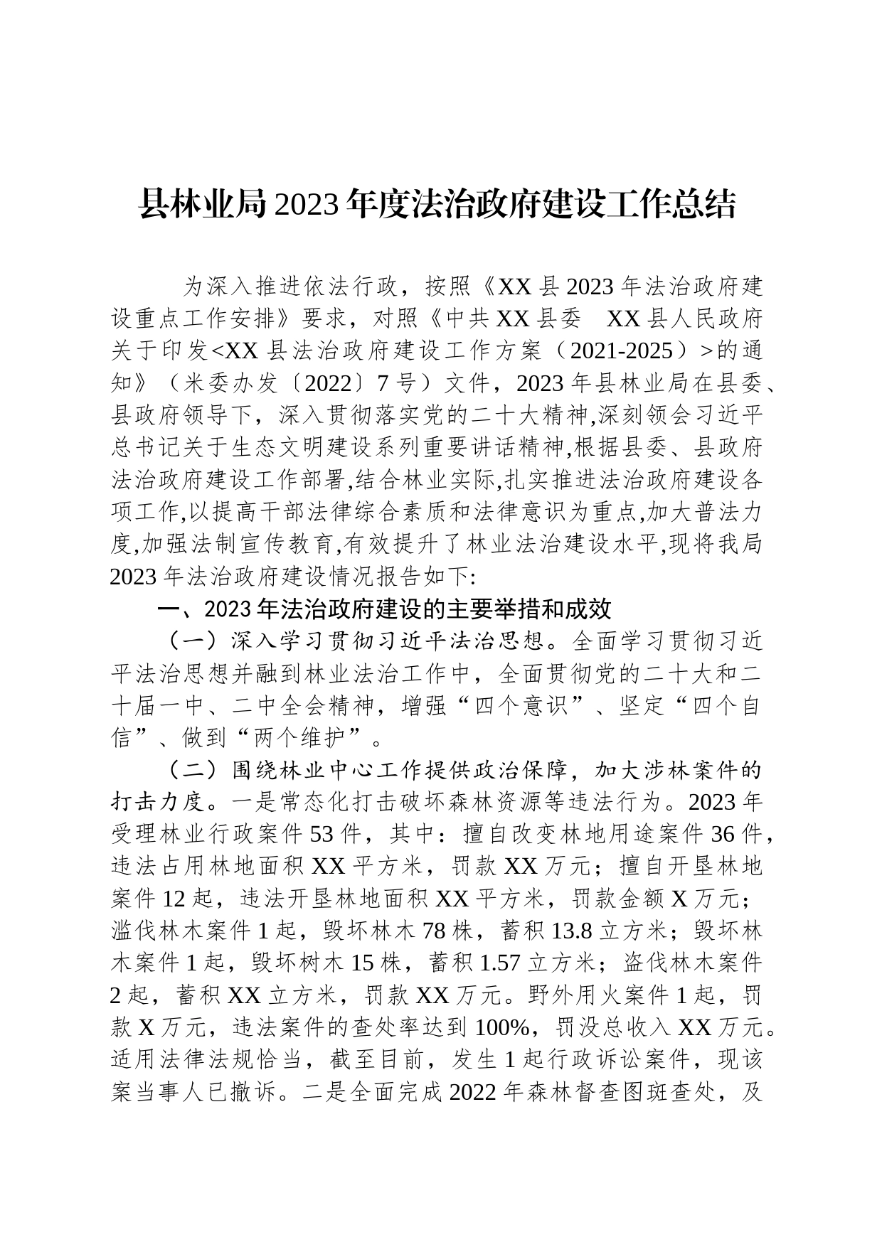 县林业局2023年度法治政府建设工作总结(20231205)_第1页