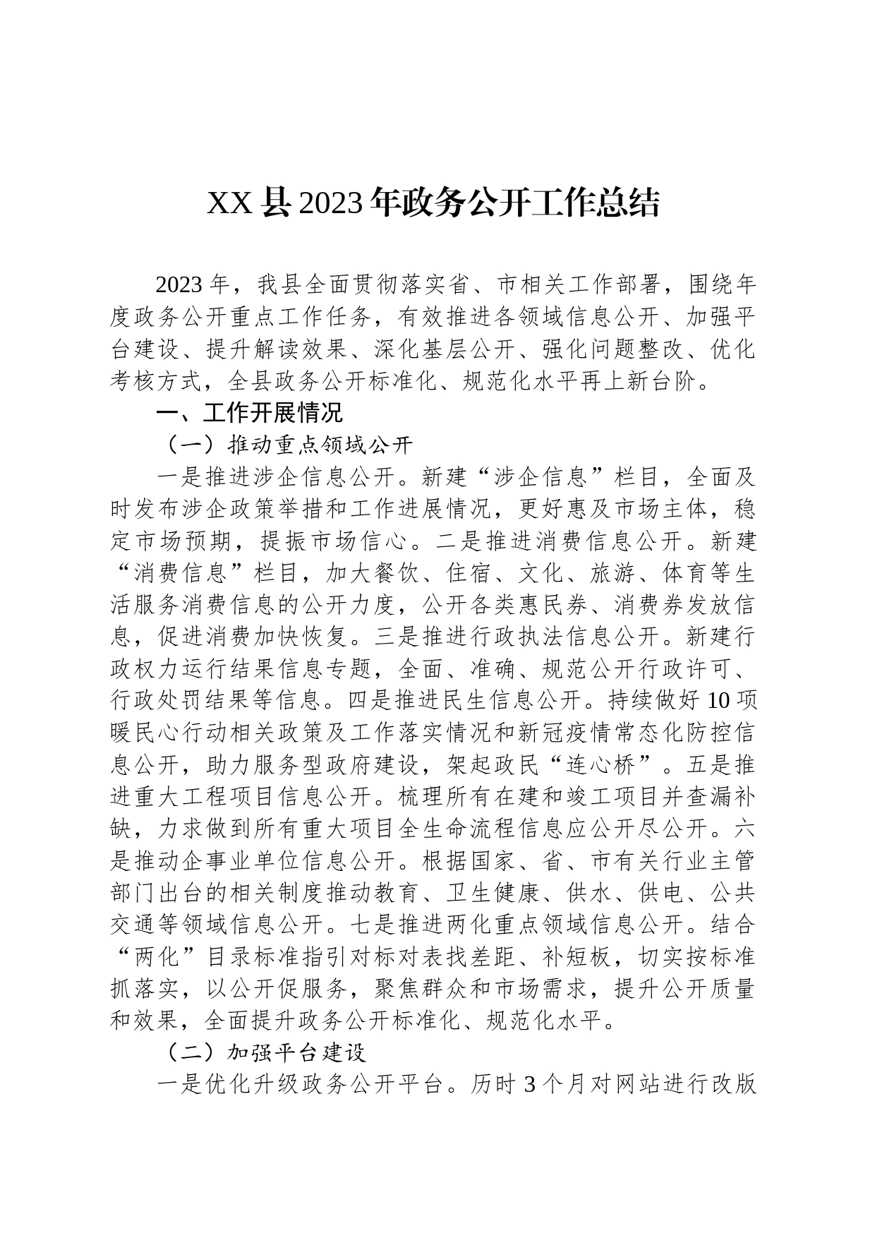 XX县2023年政务公开工作总结(20231220)_第1页