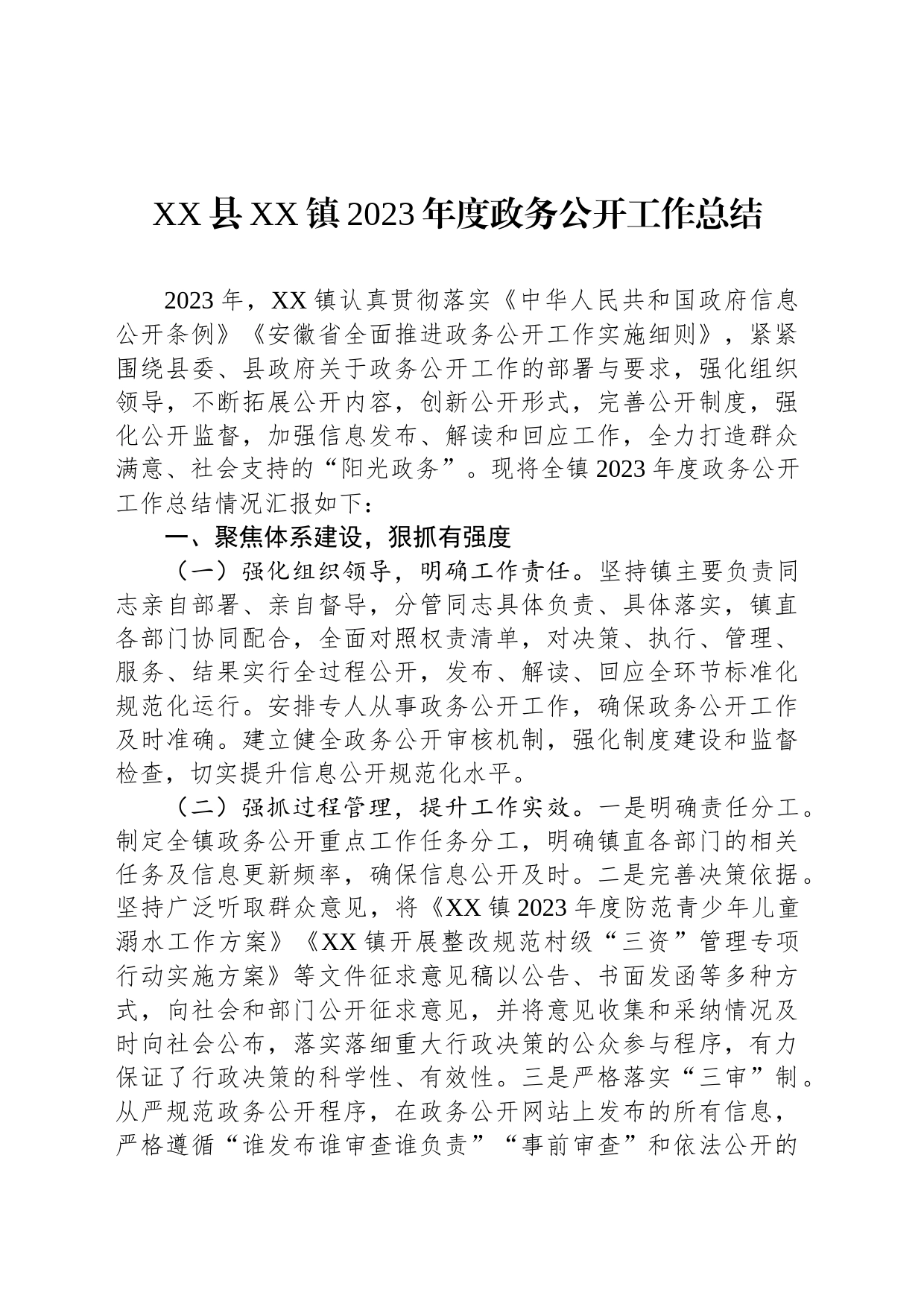 XX县XX镇2023年度政务公开工作总结(20231225)_第1页