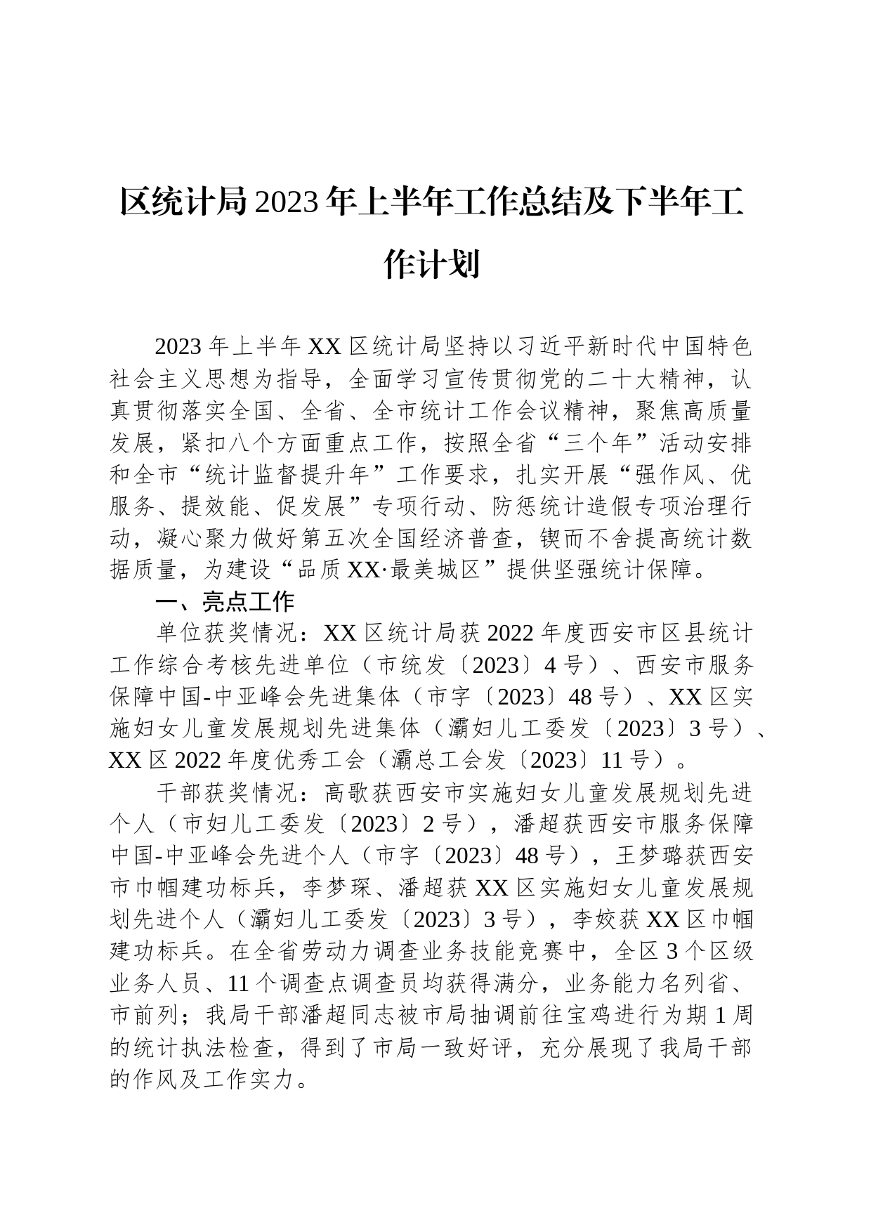 区统计局2023年上半年工作总结及下半年工作计划_第1页