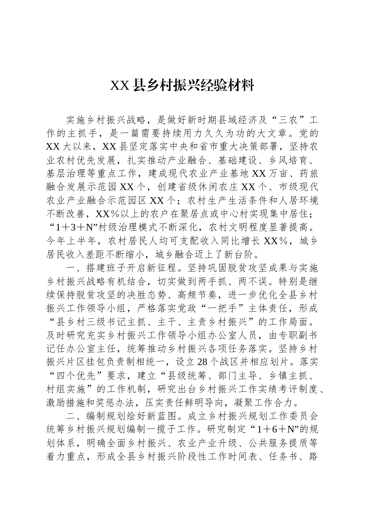 XX县乡村振兴经验材料_第1页