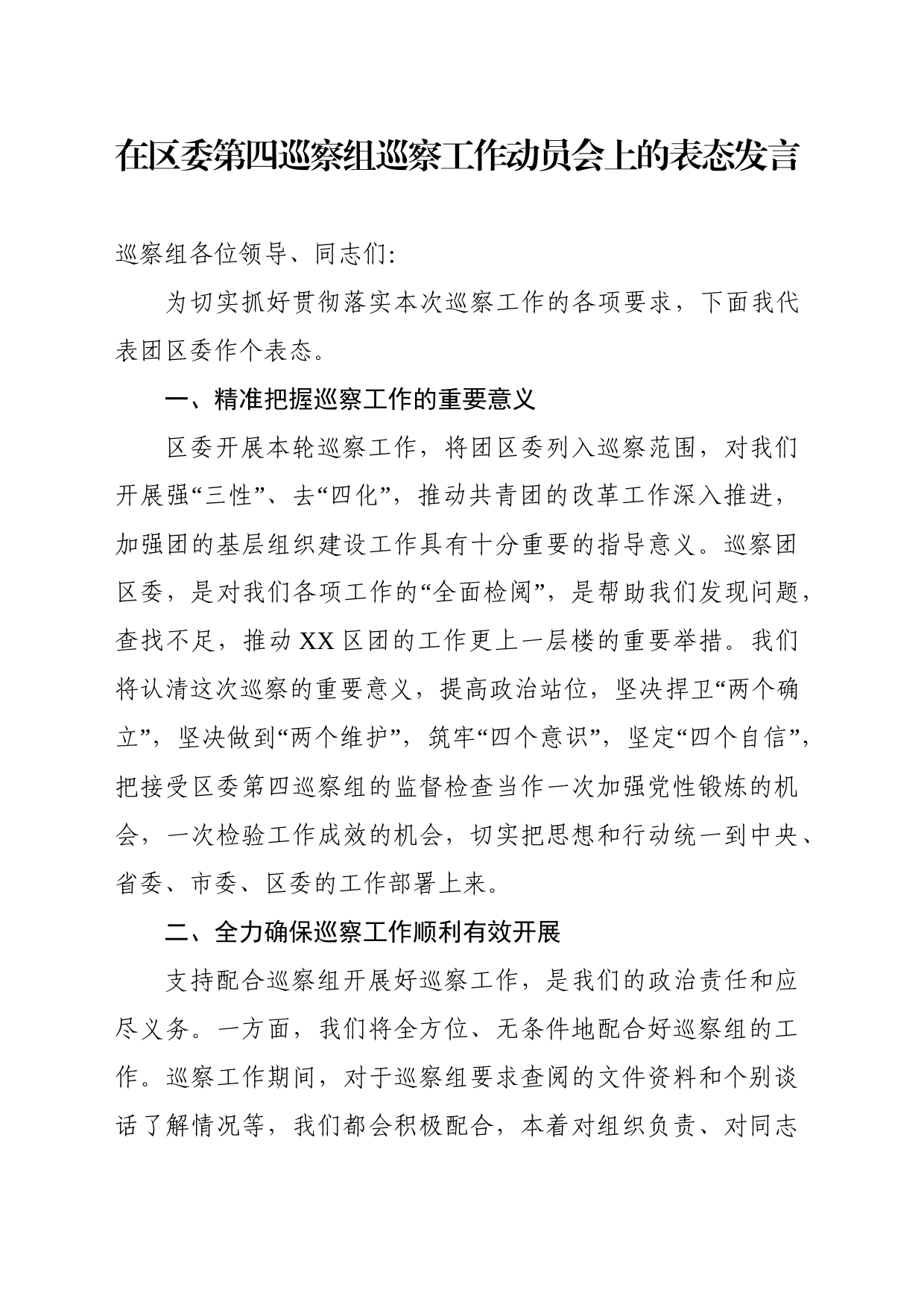 团区委巡察表态发言_第1页