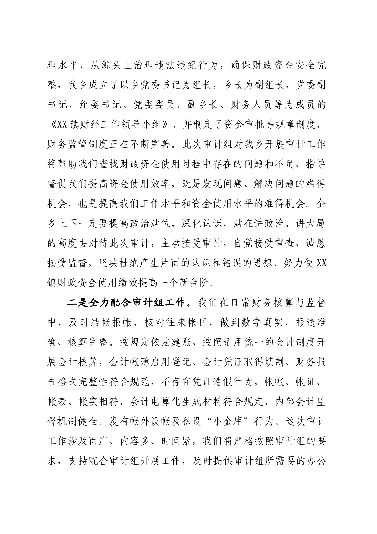 xx镇迎接审计进点会上的表态发言_第2页