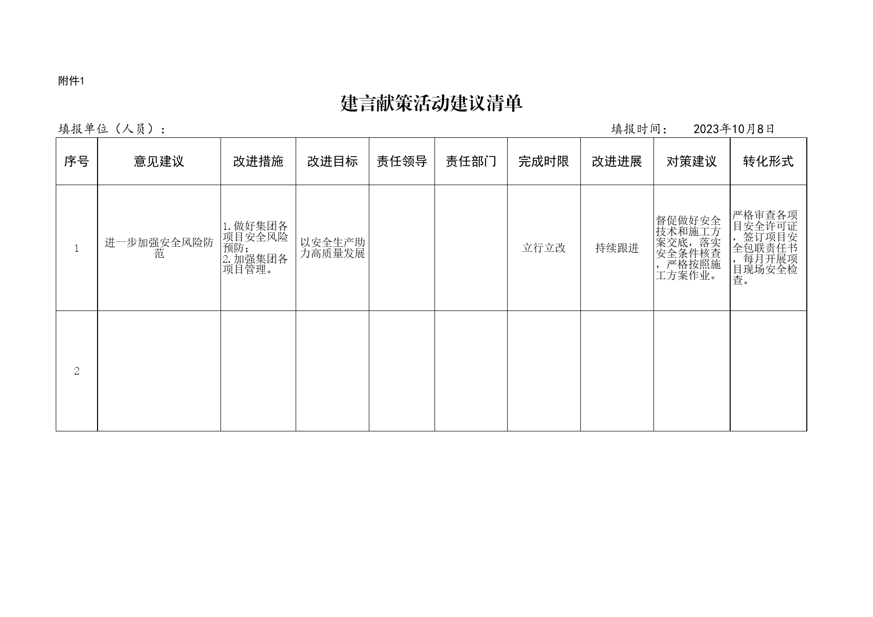 国有企业建言献策活动建议清单及统计表_第2页