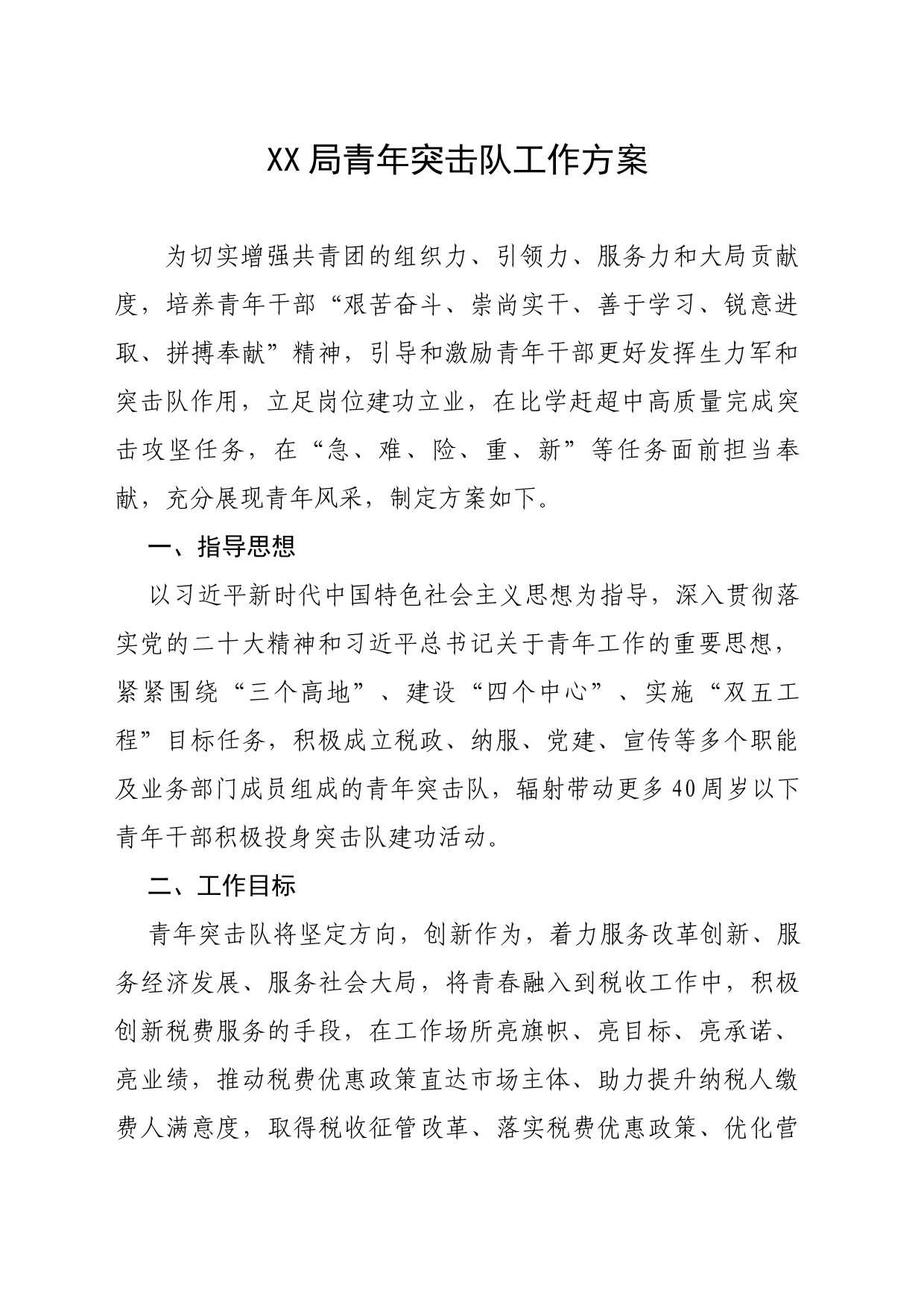 X局青年突击队工作方案_第1页