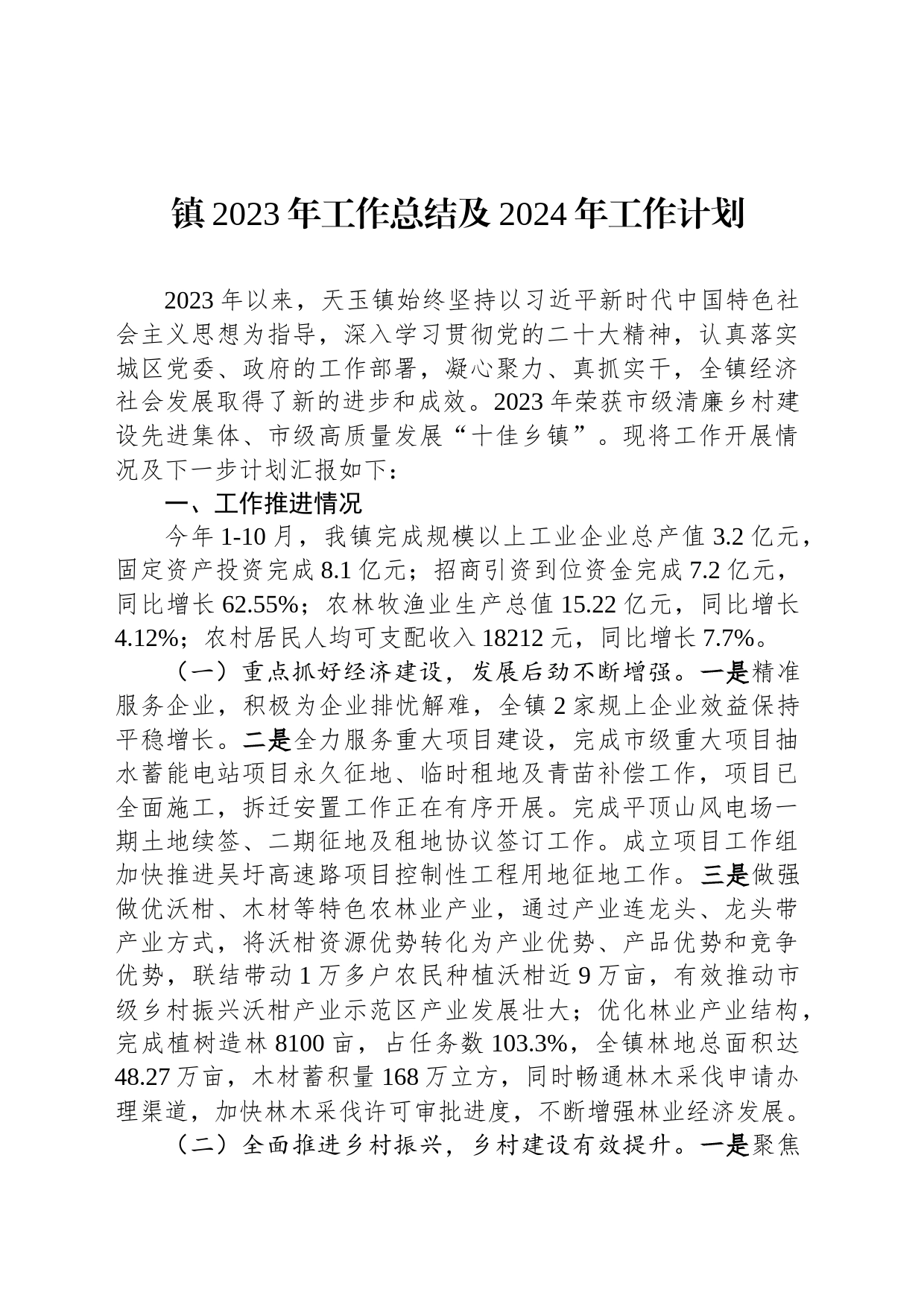 X镇2023年工作总结及2024年工作计划_第1页