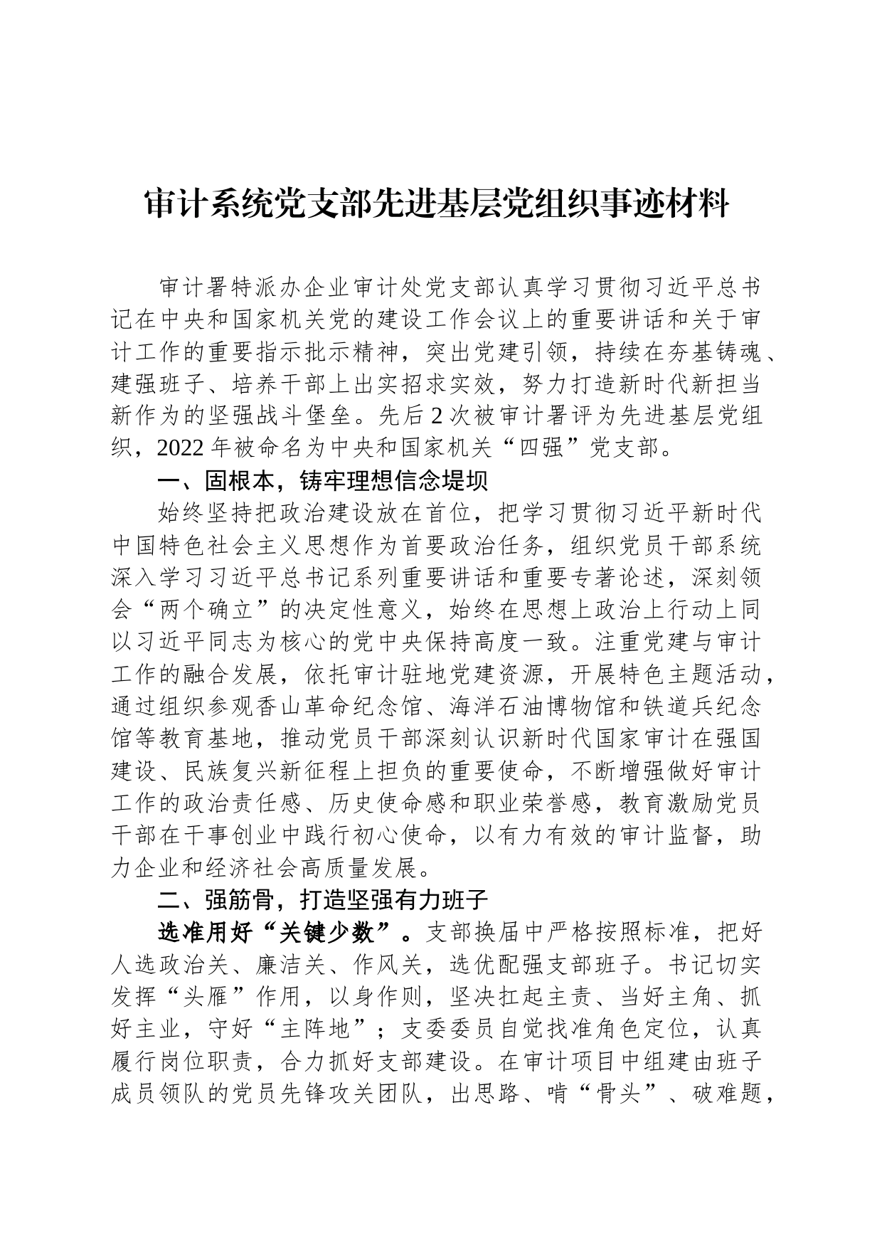 审计系统党支部先进基层党组织事迹材料_第1页
