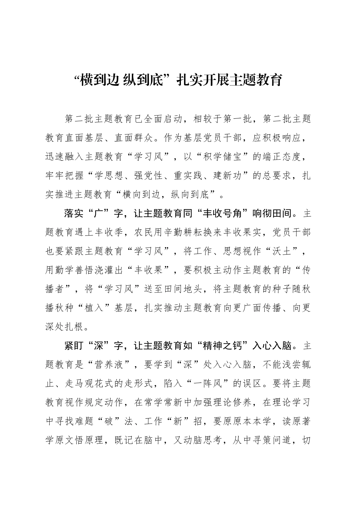 “横到边 纵到底”扎实开展主题教育_第1页