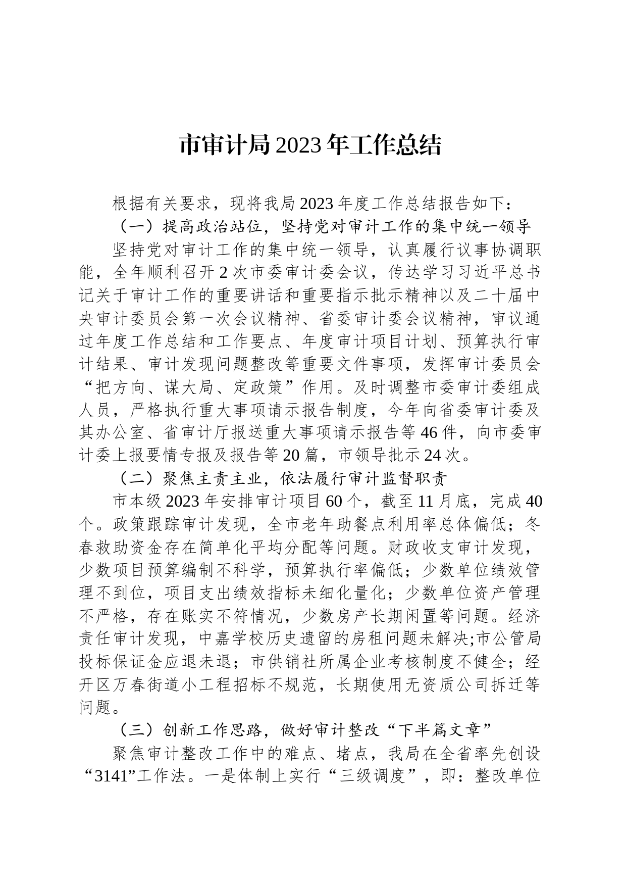市审计局2023年工作总结(20231213）_第1页