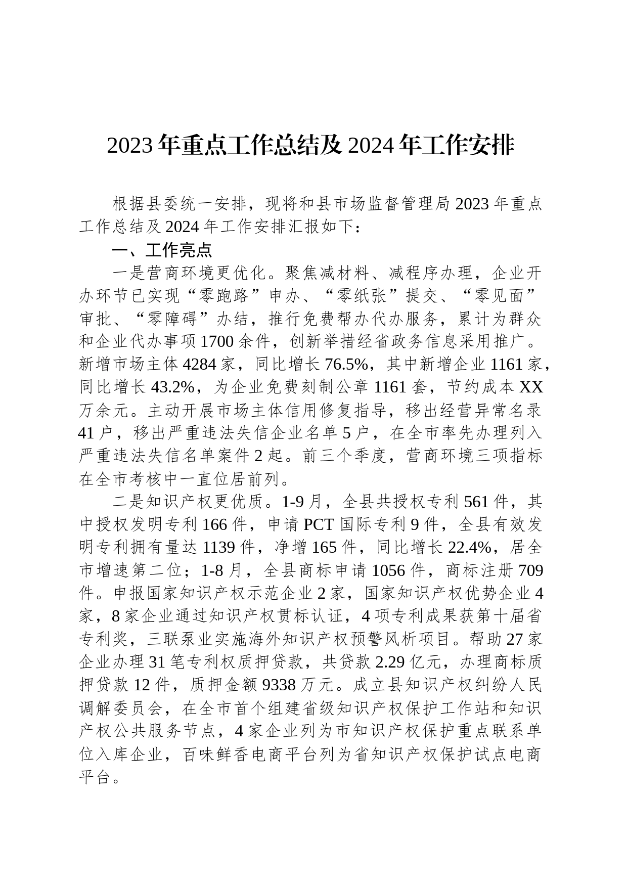 2023年重点工作总结及2024年工作安排（20240108）_第1页