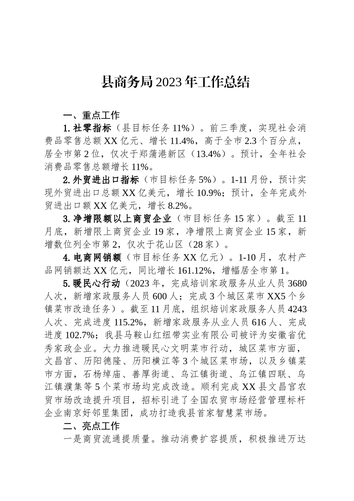 县商务局2023年工作总结（20240109）_第1页