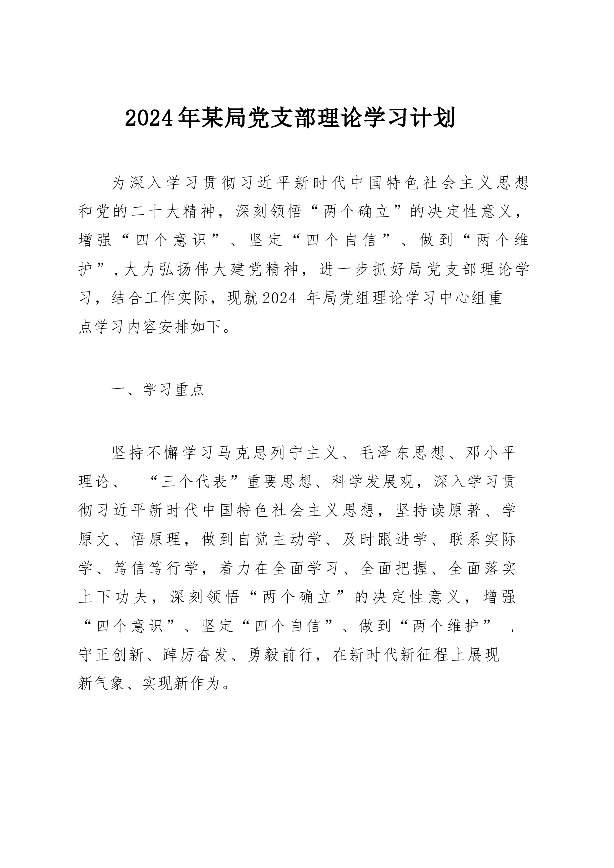 2024年某局党支部理论学习计划(1)_第1页