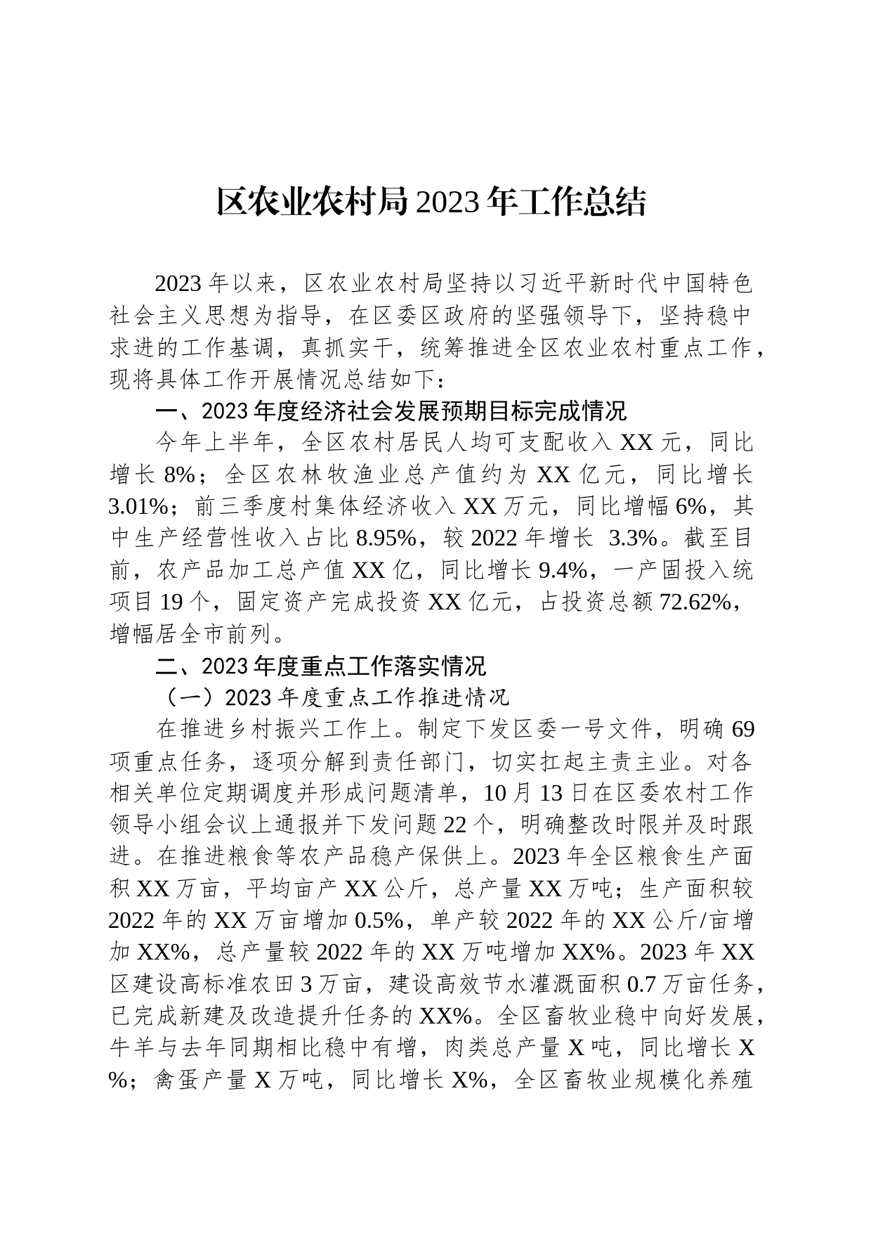 区农业农村局2023年工作总结(20231211)_第1页