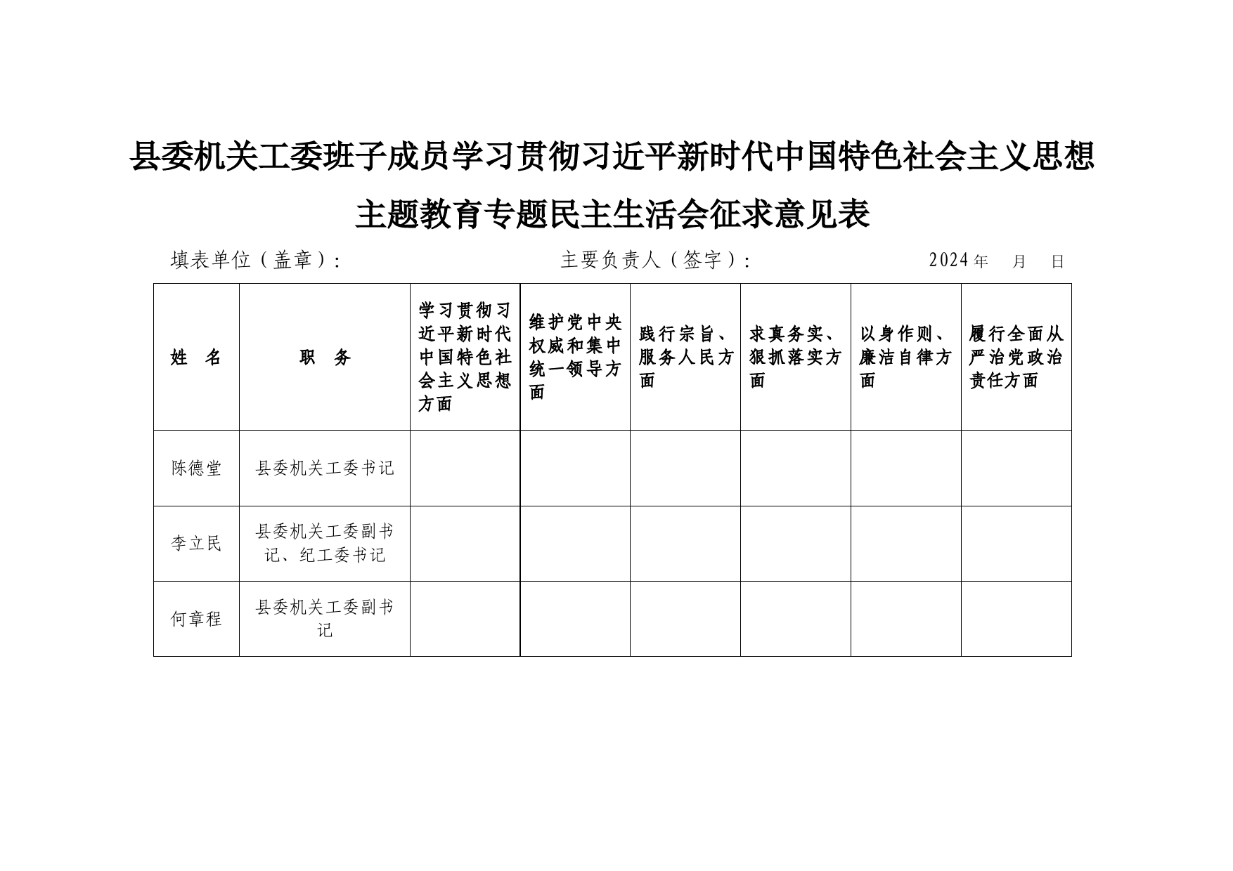 县委机关工委专题民主生活会征求意见表_第2页