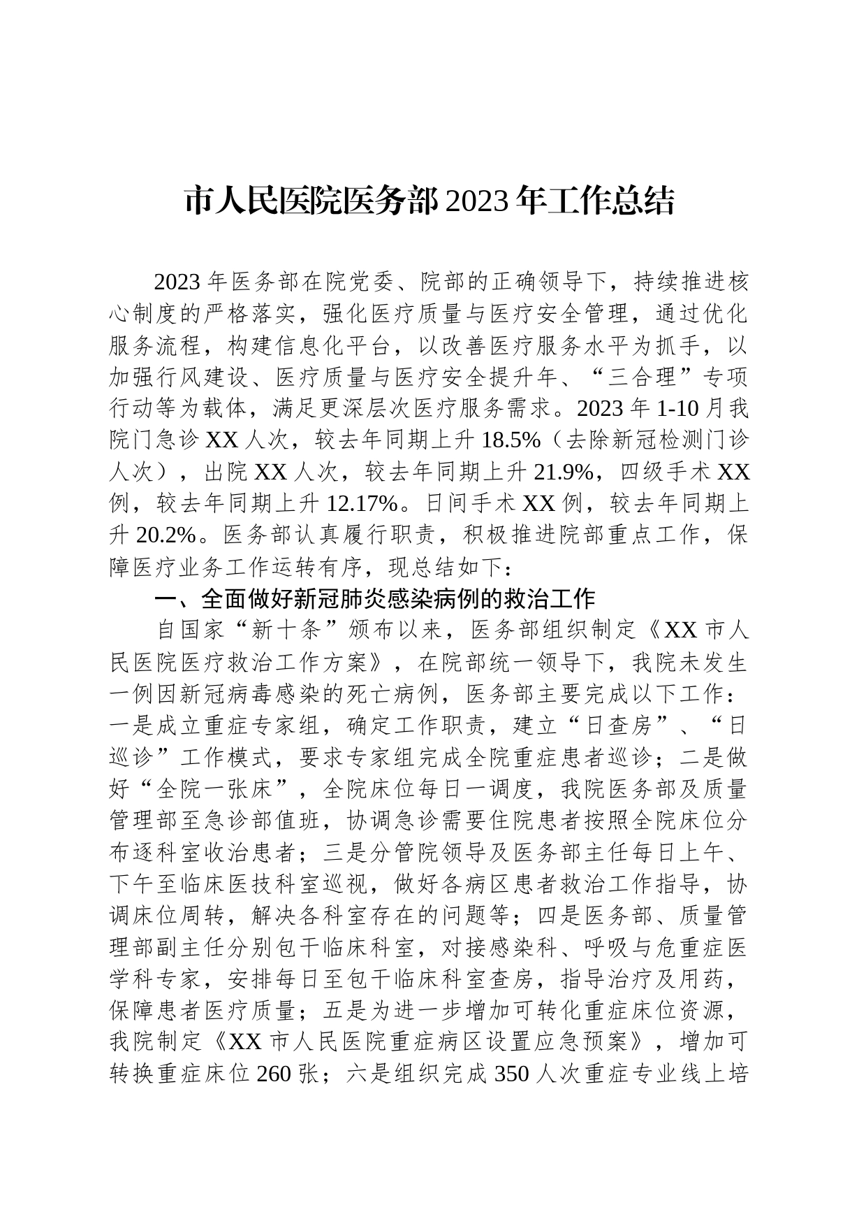 市人民医院医务部2023年工作总结(20231228)_第1页