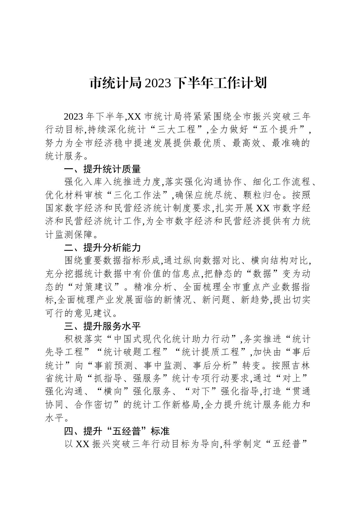 市统计局2023下半年工作计划_第1页