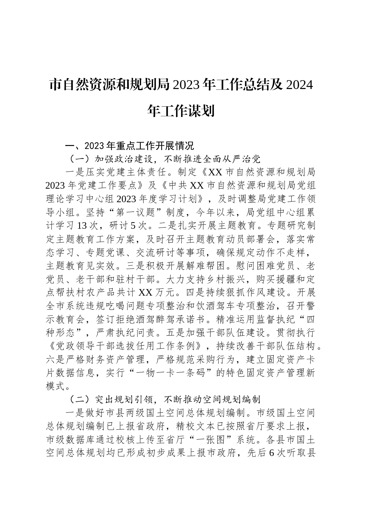 市自然资源和规划局2023年工作总结及2024年工作谋划(20240104)_第1页