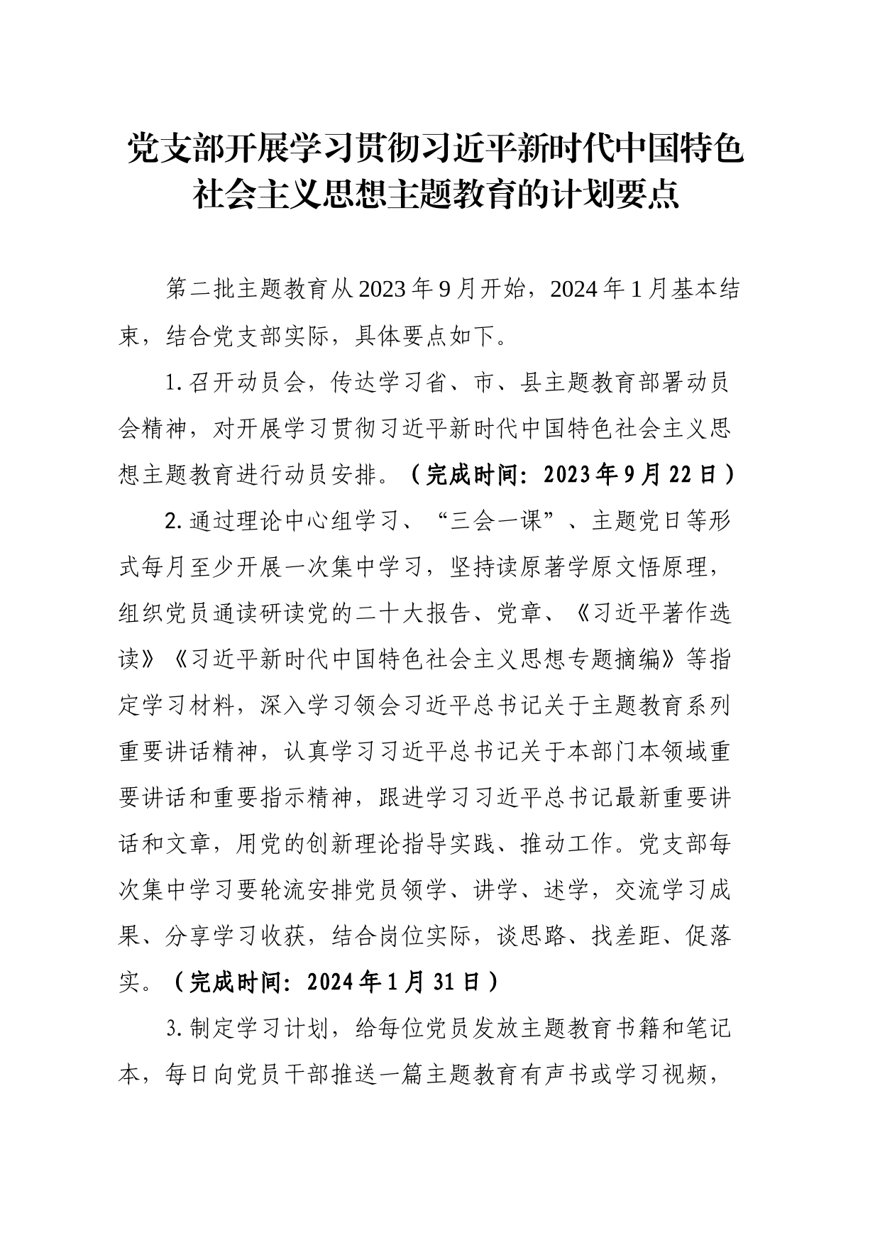 党支部开展主题教育计划要点_第1页