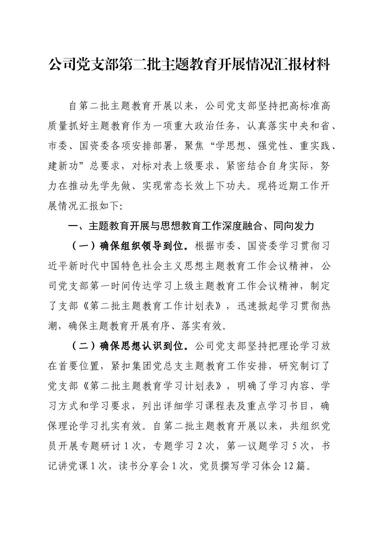 党支部第二批主题教育开展情况汇报材料_第1页