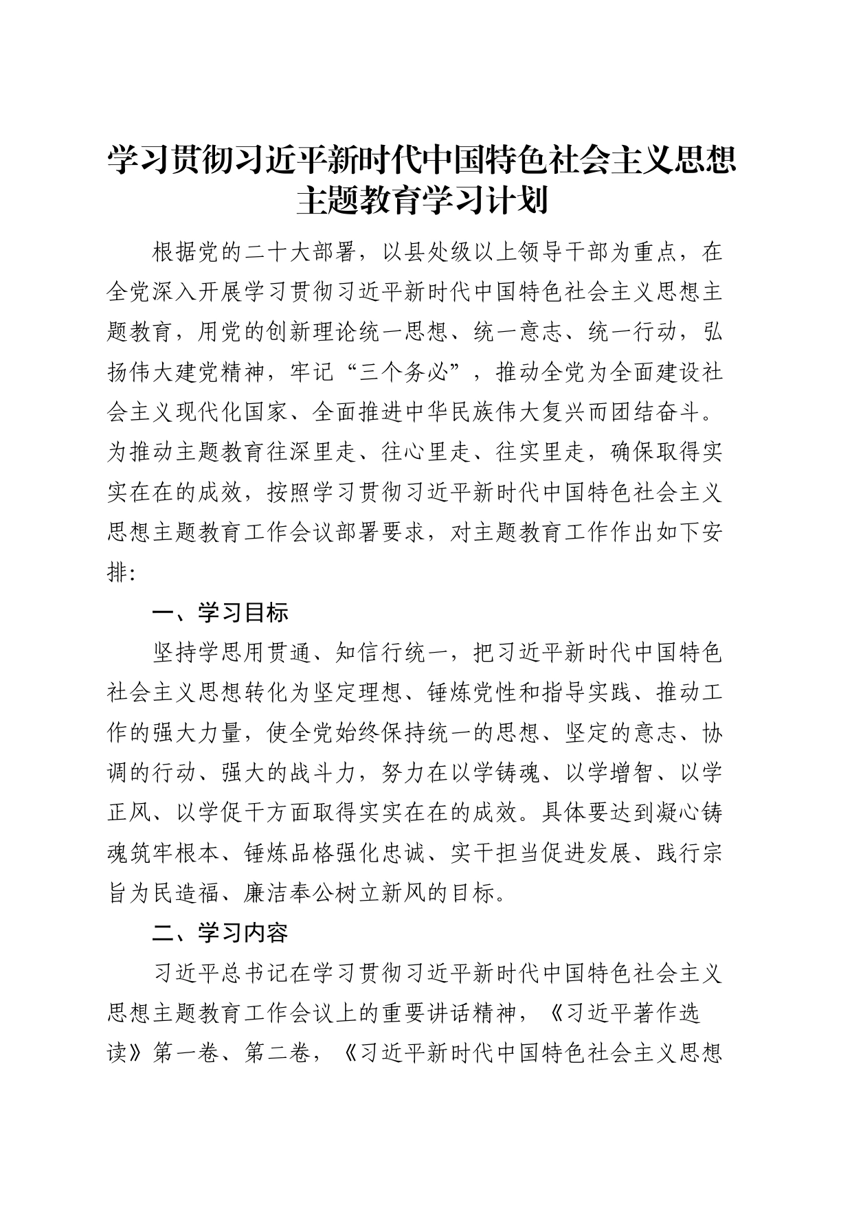 学习贯彻2023年主题教育学习计划_第1页