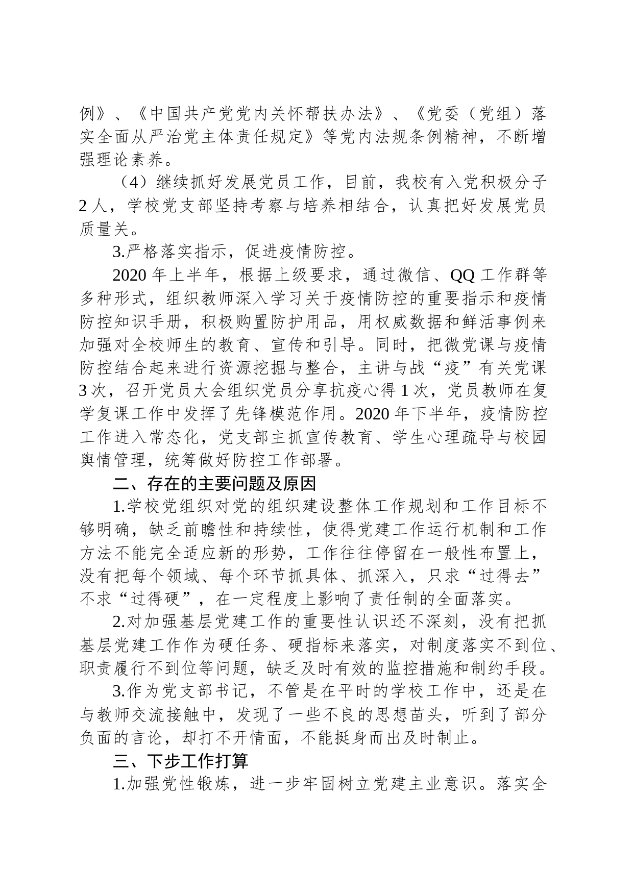 学校党支部书记履行抓党建工作第一责任人的职责述职报告_第2页