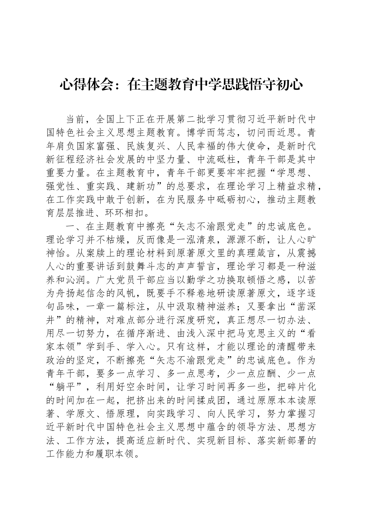 心得体会：在主题教育中学思践悟守初心_第1页