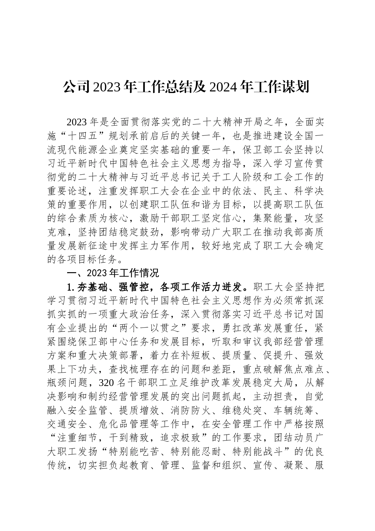 公司2023年工作总结及2024年工作谋划_第1页