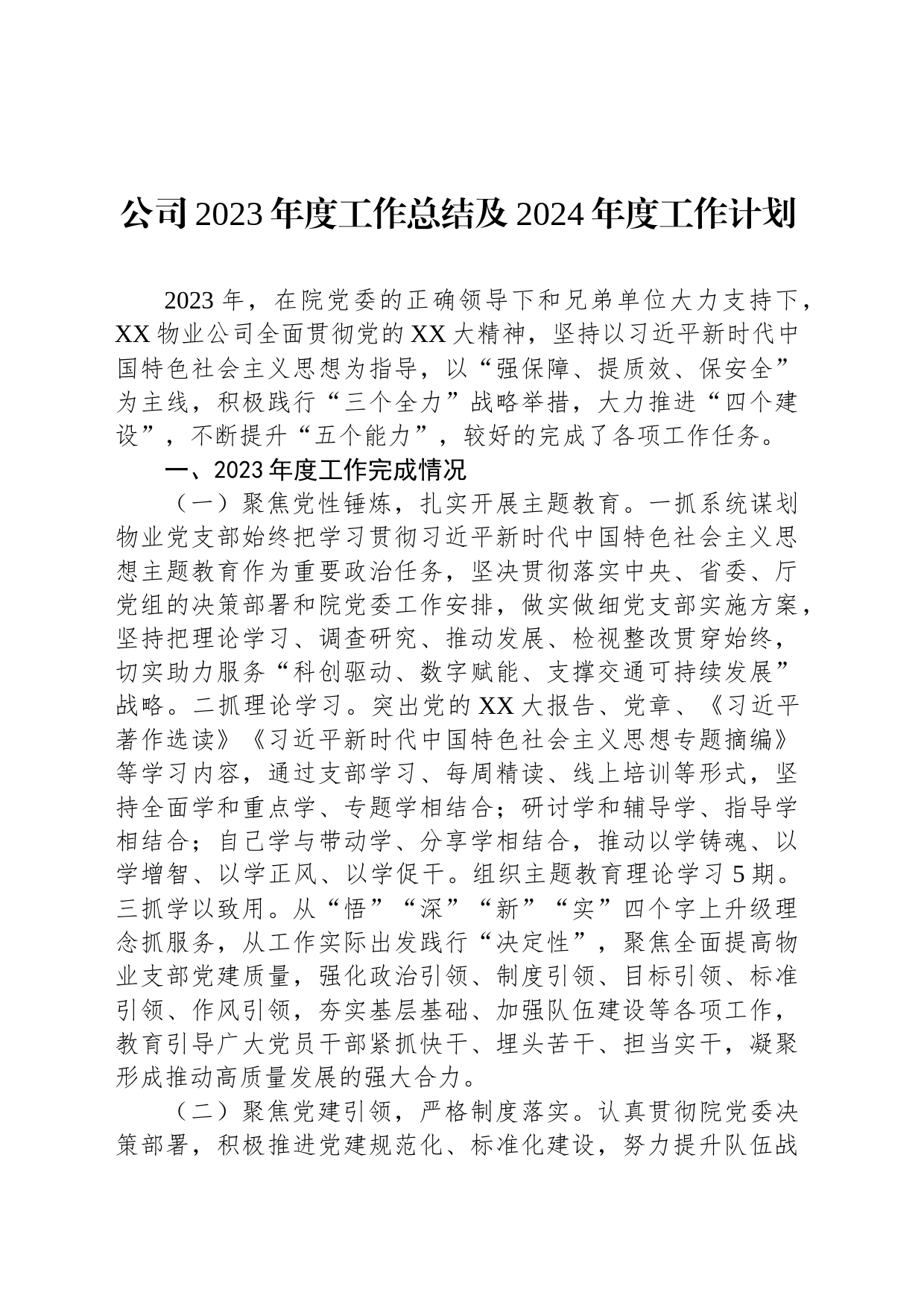 公司2023年度工作总结及2024年度工作计划_第1页